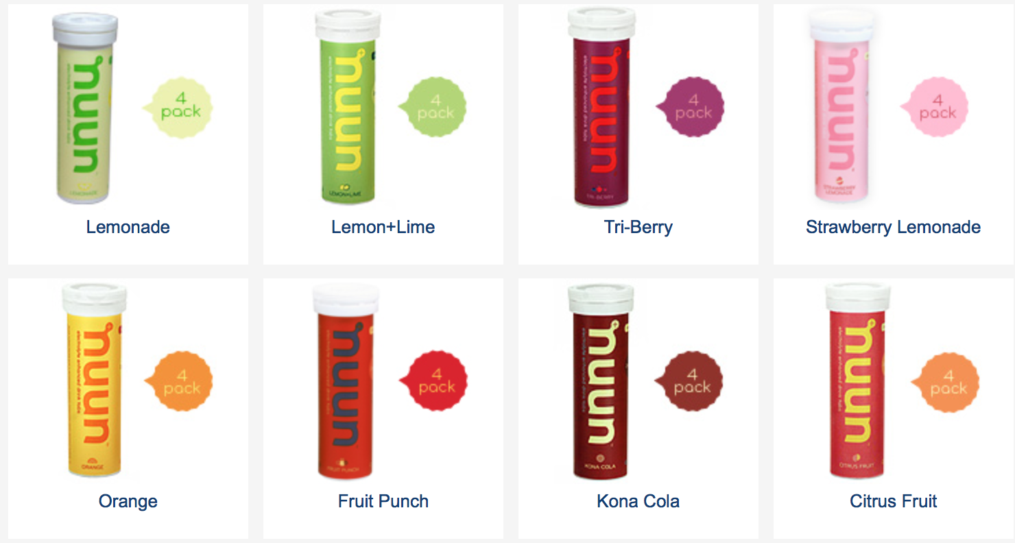 The nuun s are a great source of electrolytes, you simply plop a tab in your water and drink. They help you stay hydrated longer and you get to pick the flavor of your liking. Drink up