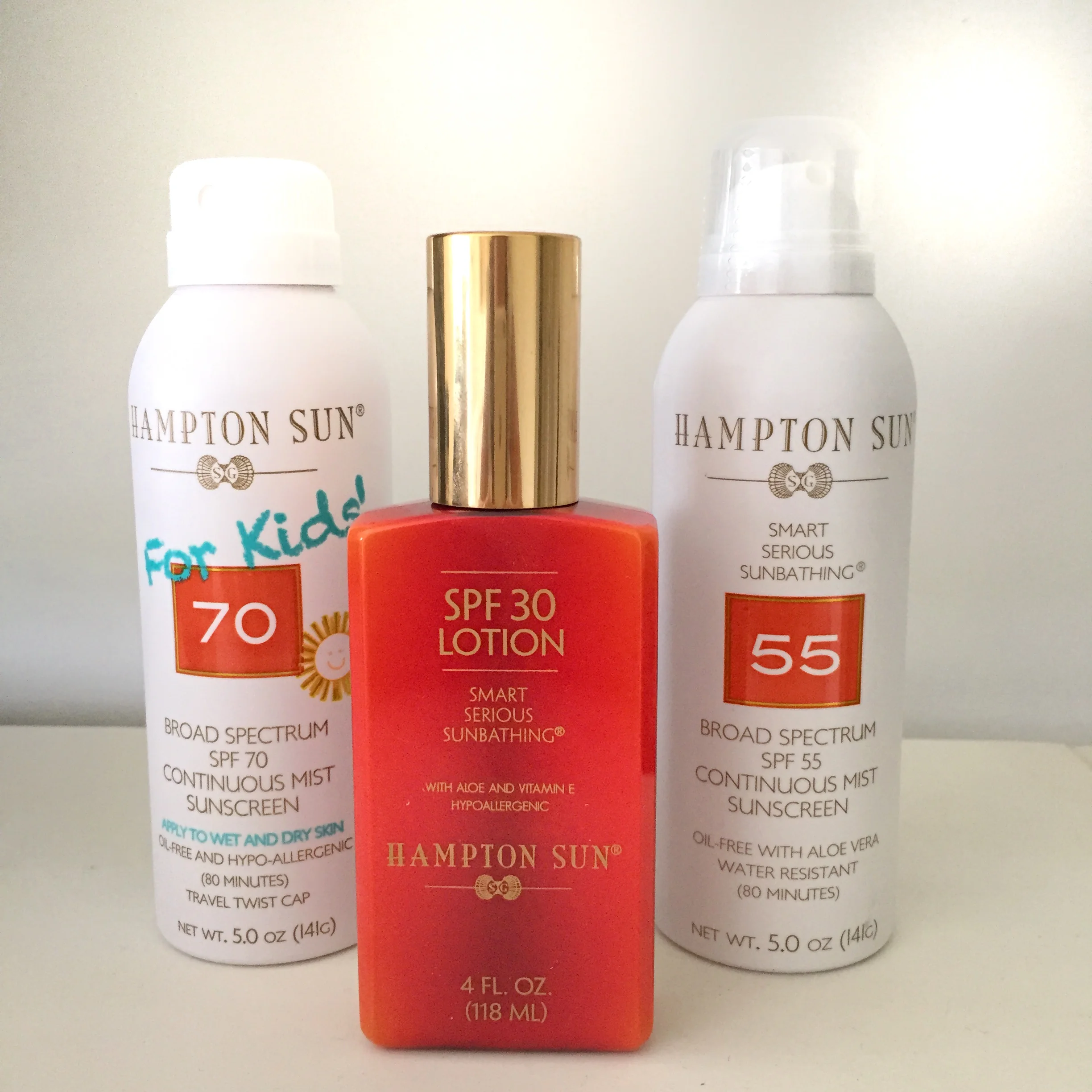  SPF 70 For Kids ($32) SPF Continuous Mist ($32) and SPF 30 Lotion ($36) Hampton Sun