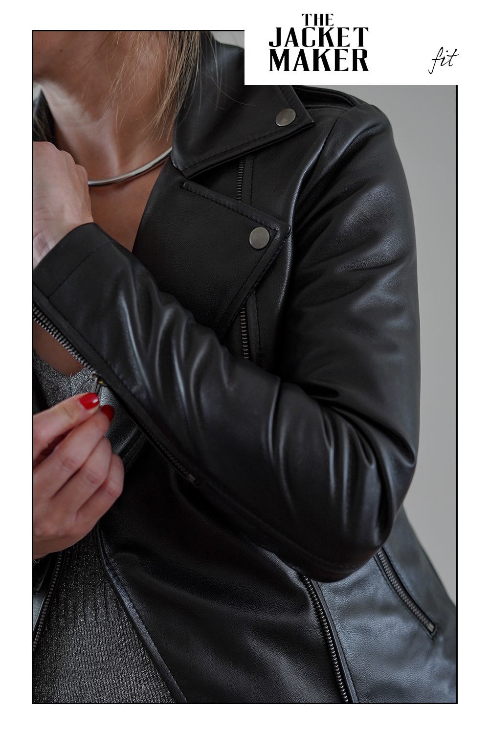  Jessica Ashley shows detailing and fit in The Jacket Maker’s Flashback Jacket in size XS | Womens Leather Jackets | Best leather jackets for women | Leather Jacket Review 