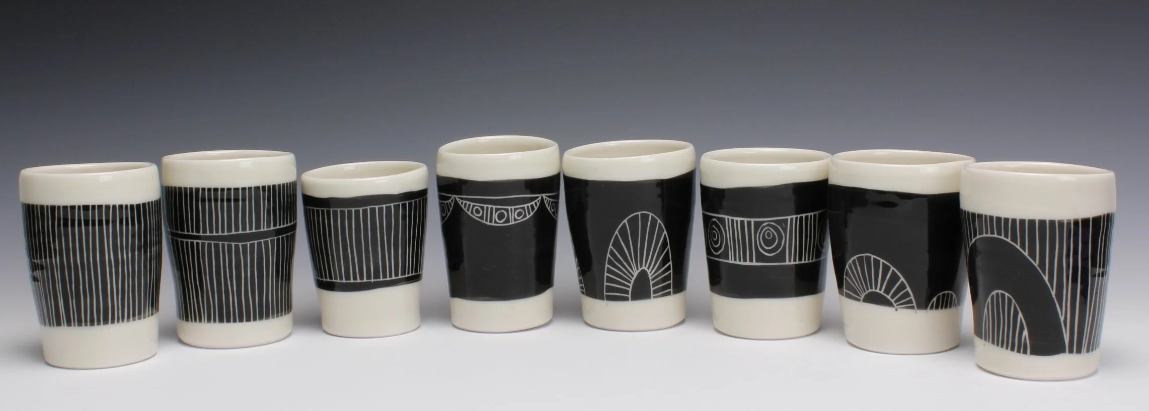 Wine Cup - Black & White Sgraffito - Multiple Designs - Arches