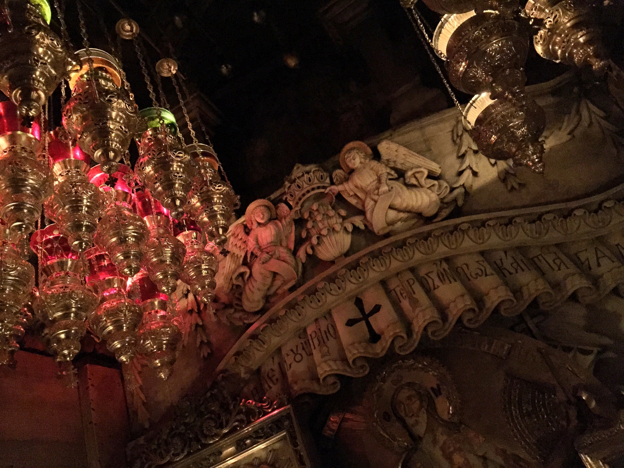 Within the tomb, inside the Aedicule.
