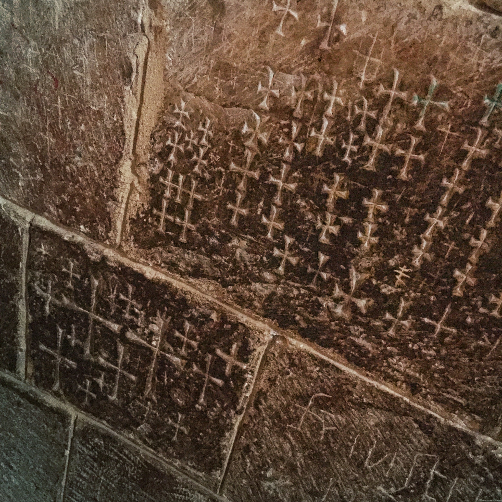 Crusader graffiti in the stairs leading down to the Chapel of Saint Helena.