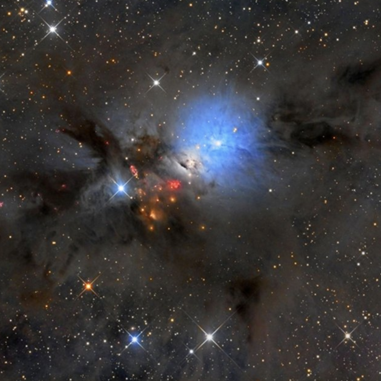 NGC 1333 is seen in visible light as a reflection nebula and lies at the edge of a star-forming molecular cloud. NGC 1333 contains hundreds of stars less than a million years old, over half of them in binary or higher-order systems.