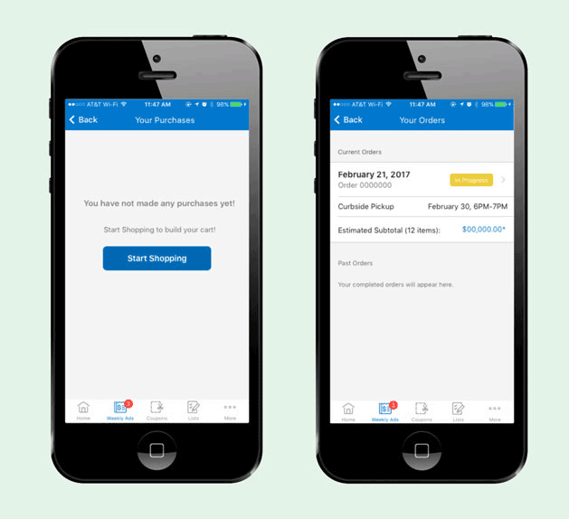 When a user makes their first order, it will appear in the ‘Your Orders’ section. They will be able to see when they placed the order as well as when they have scheduled to pick up their groceries.