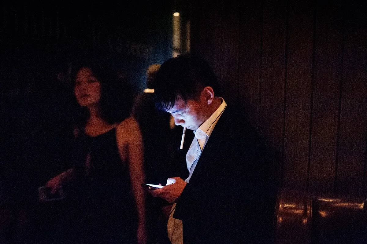 Late night screen time, M1NT Black Swan Party, Shanghai, China, 2013