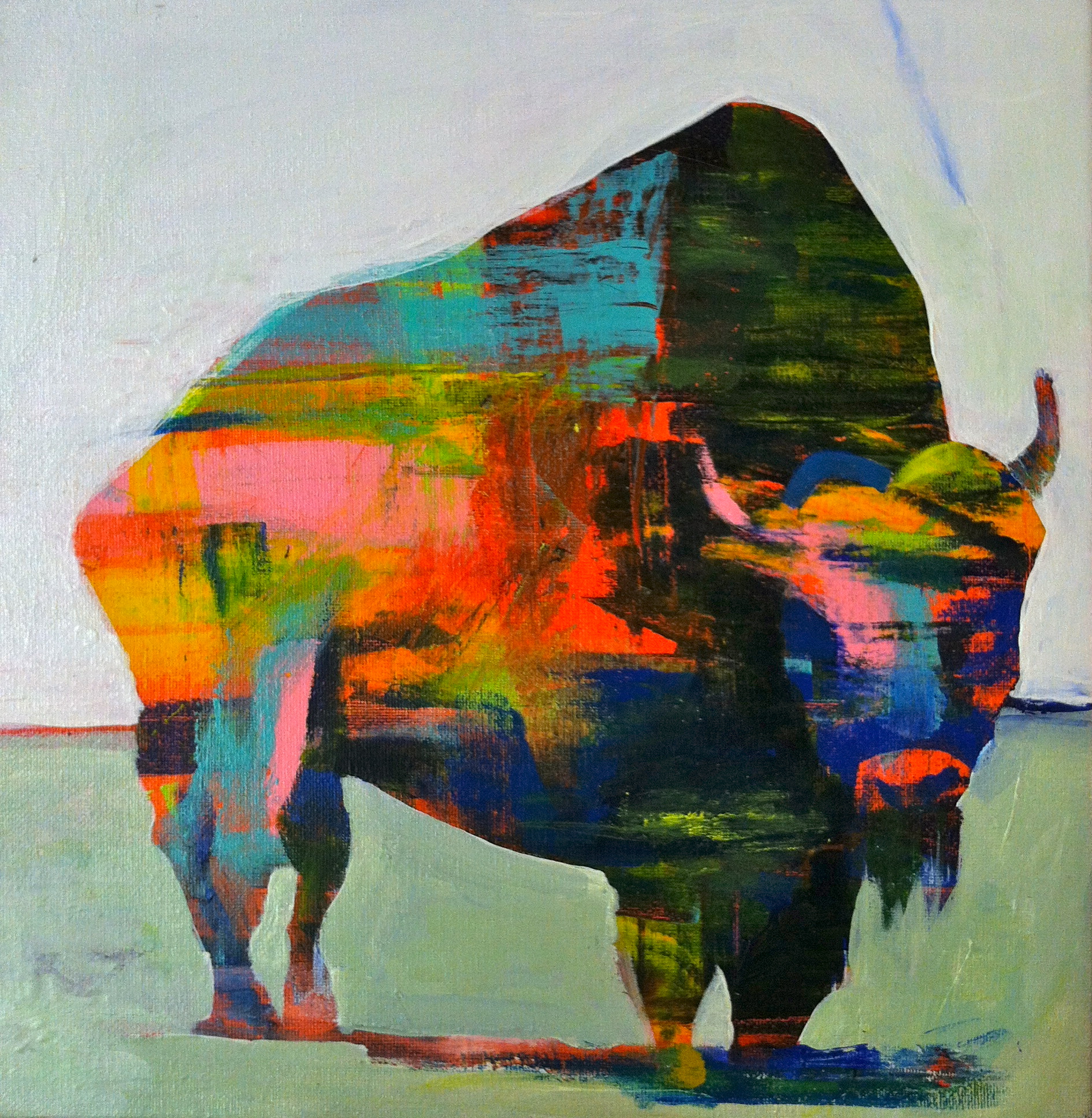  Bison in white, acrylic on canvas, 12x12 inches, 2015 