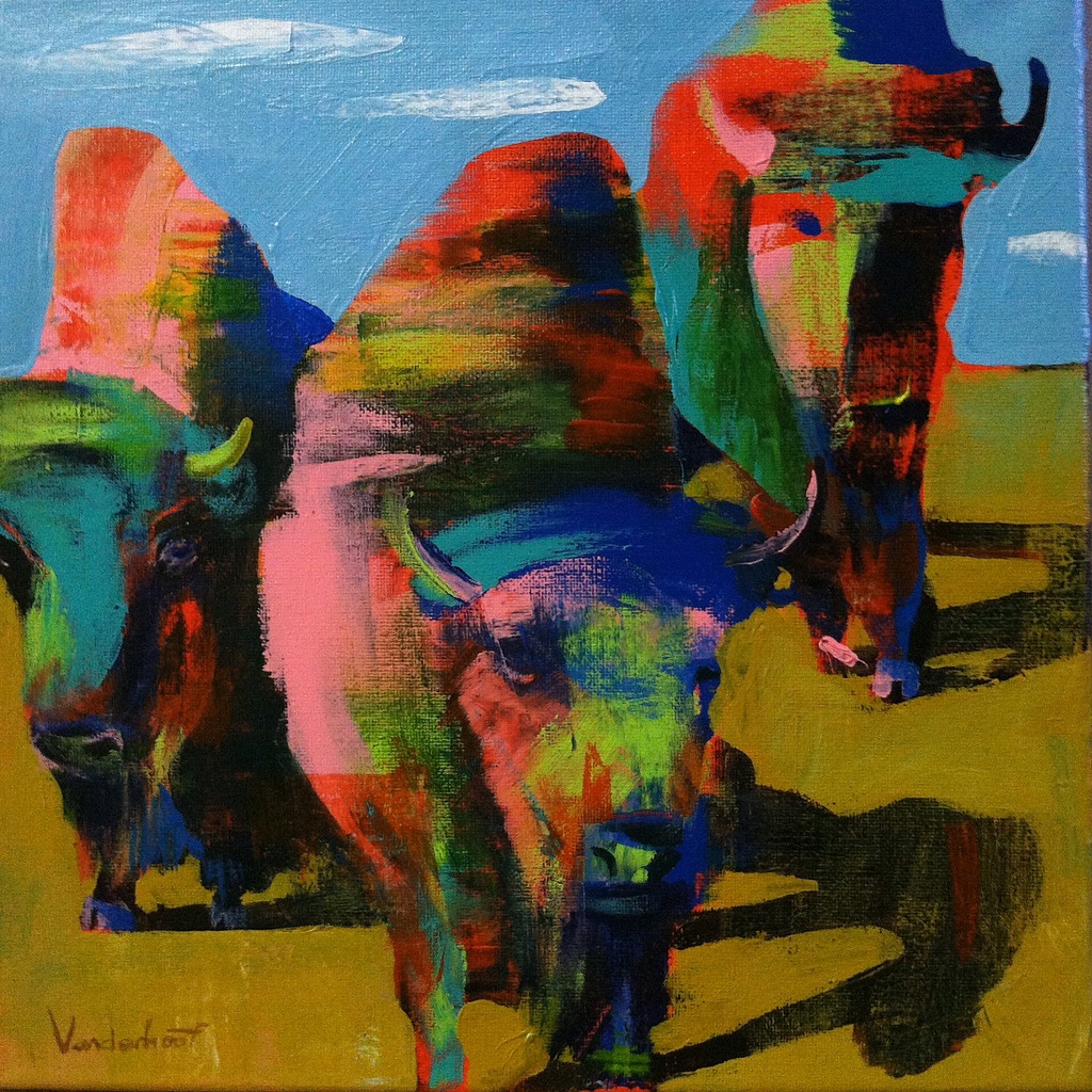  Herd of bison, acrylic on canvas, 12x12 inches, 2015 