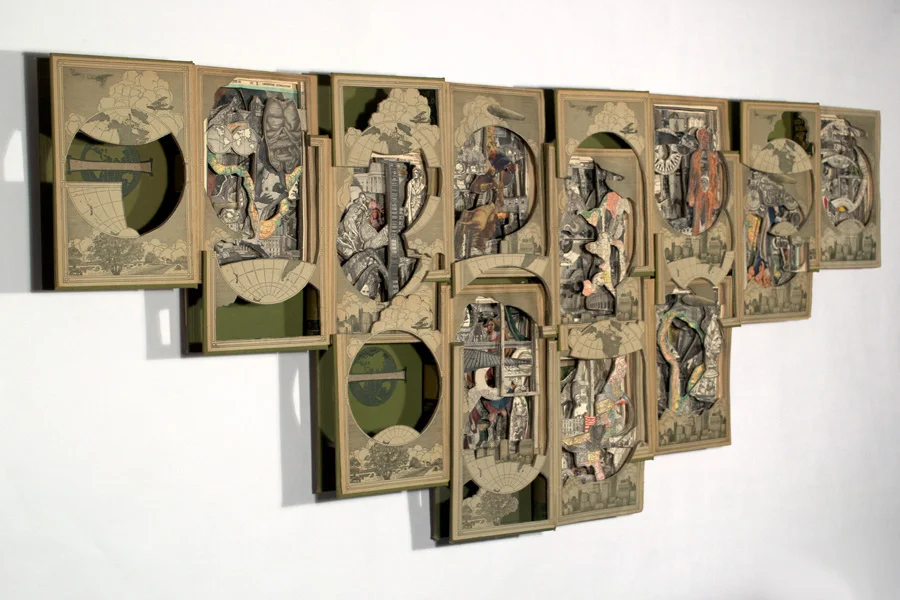 Brian Dettmer — Organized Knowledge in Story and Picture , 2010. — (Altered Set of Vintage Encyclopedias).