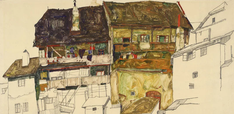 Egon Schiele — Vieilles maisons de Krumau (1914)