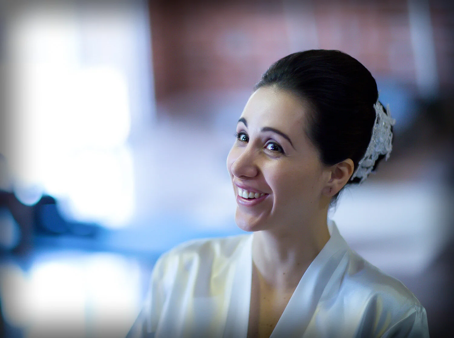 Candid shot of bride getting ready