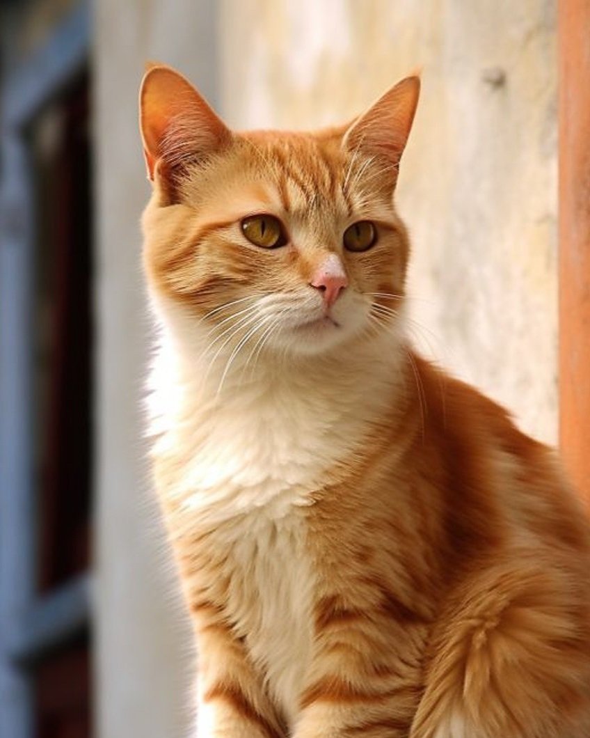 A ginger cat outside staring off into the distance