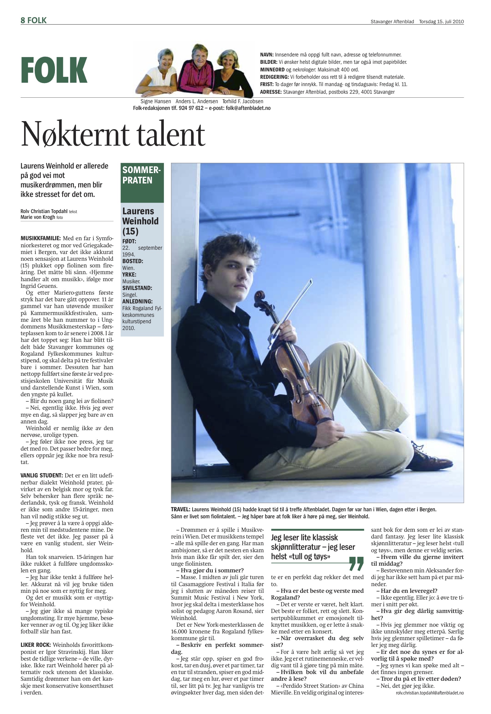 Stavanger Aftenblad - 15. July 2010
