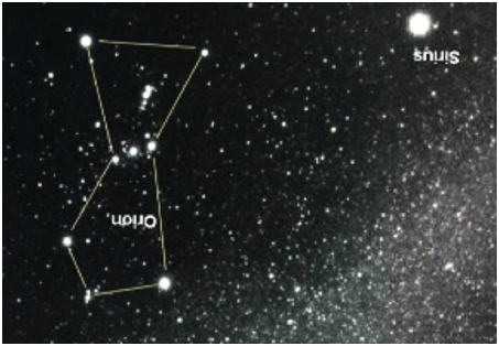 Figure 1A. Star chart of Orion with the Milky Way in the bottom right hand corner.