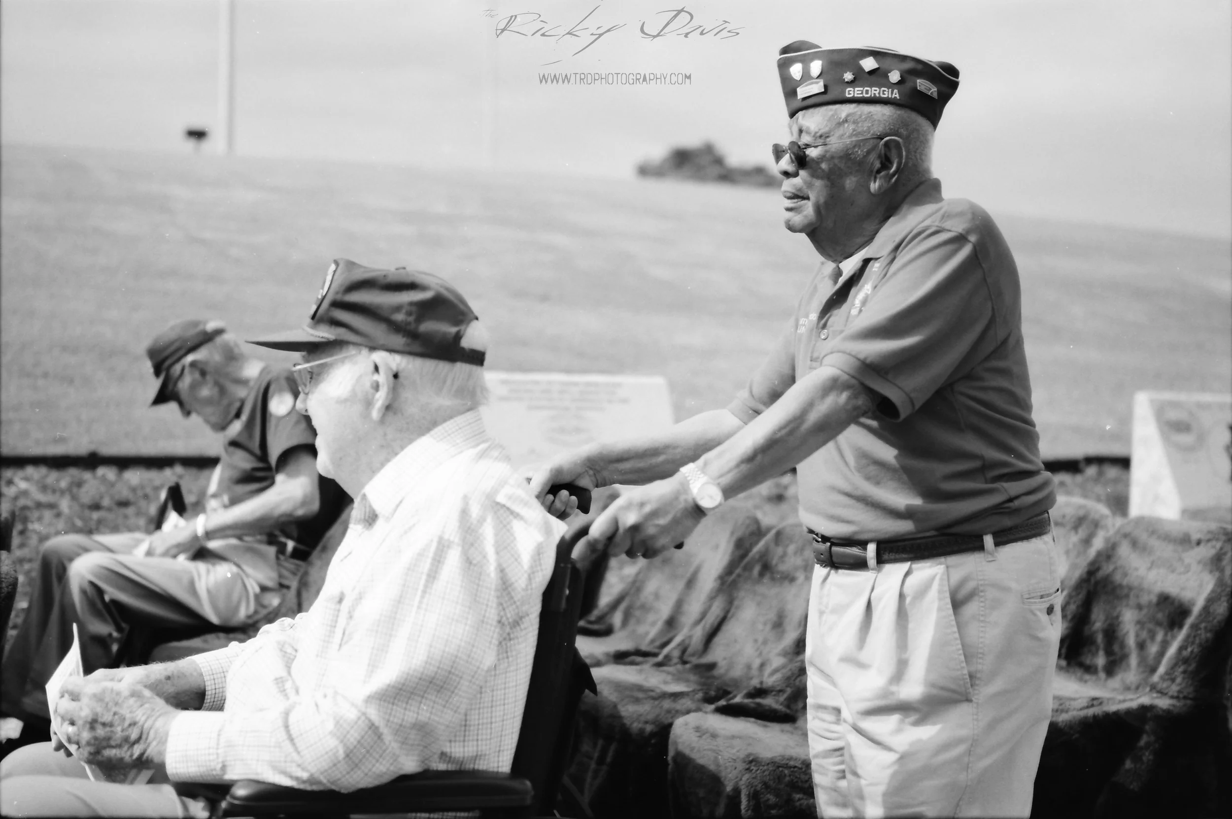 A WWII Veteran being brought to join fellow Vets before the ceremony. Photo by photographer Ricky Davis of TRD Photography - Film - Kodak Tmax100