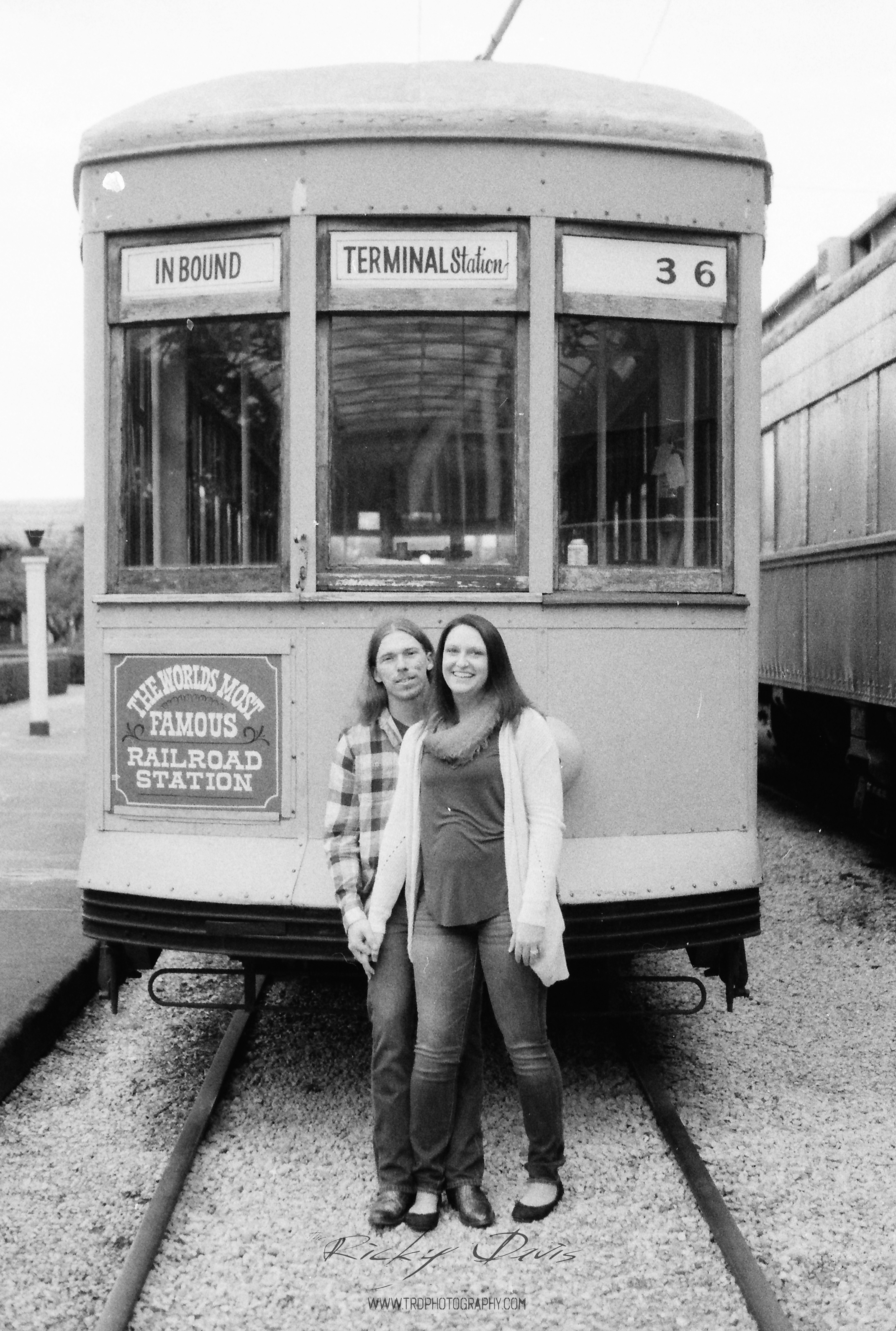 Mandy & Justin outside the Choo-Choo. Film Ilford 3200 at 800 ISO - Photo by Ricky Davis of TRD Photography