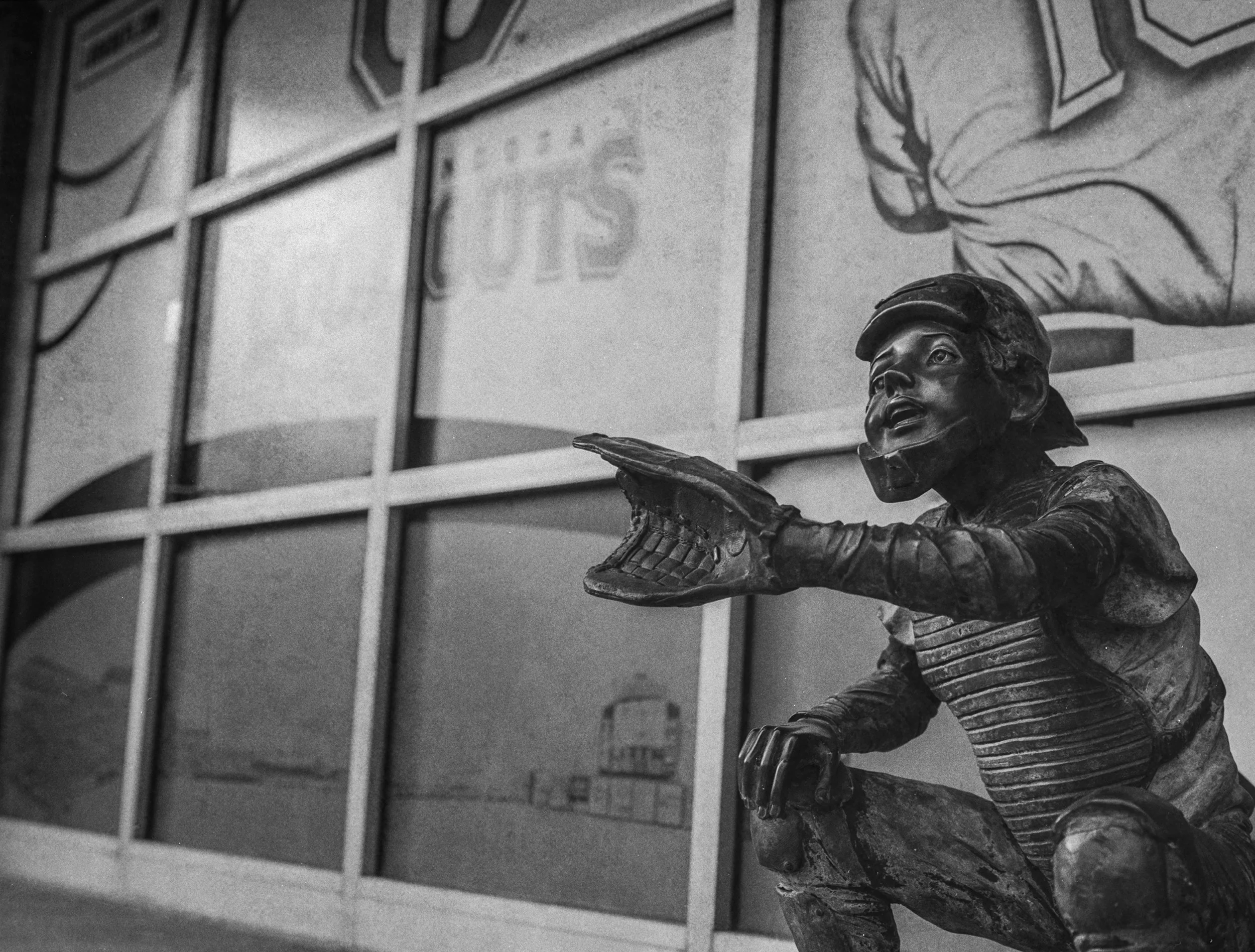 Child Catcher statue outside of AT&T Field - Home of the Chattanooga Lookouts in Chattanooga, TN. B&W Kodak Tri X Film Photography - Ricky Davis of TRD Photography