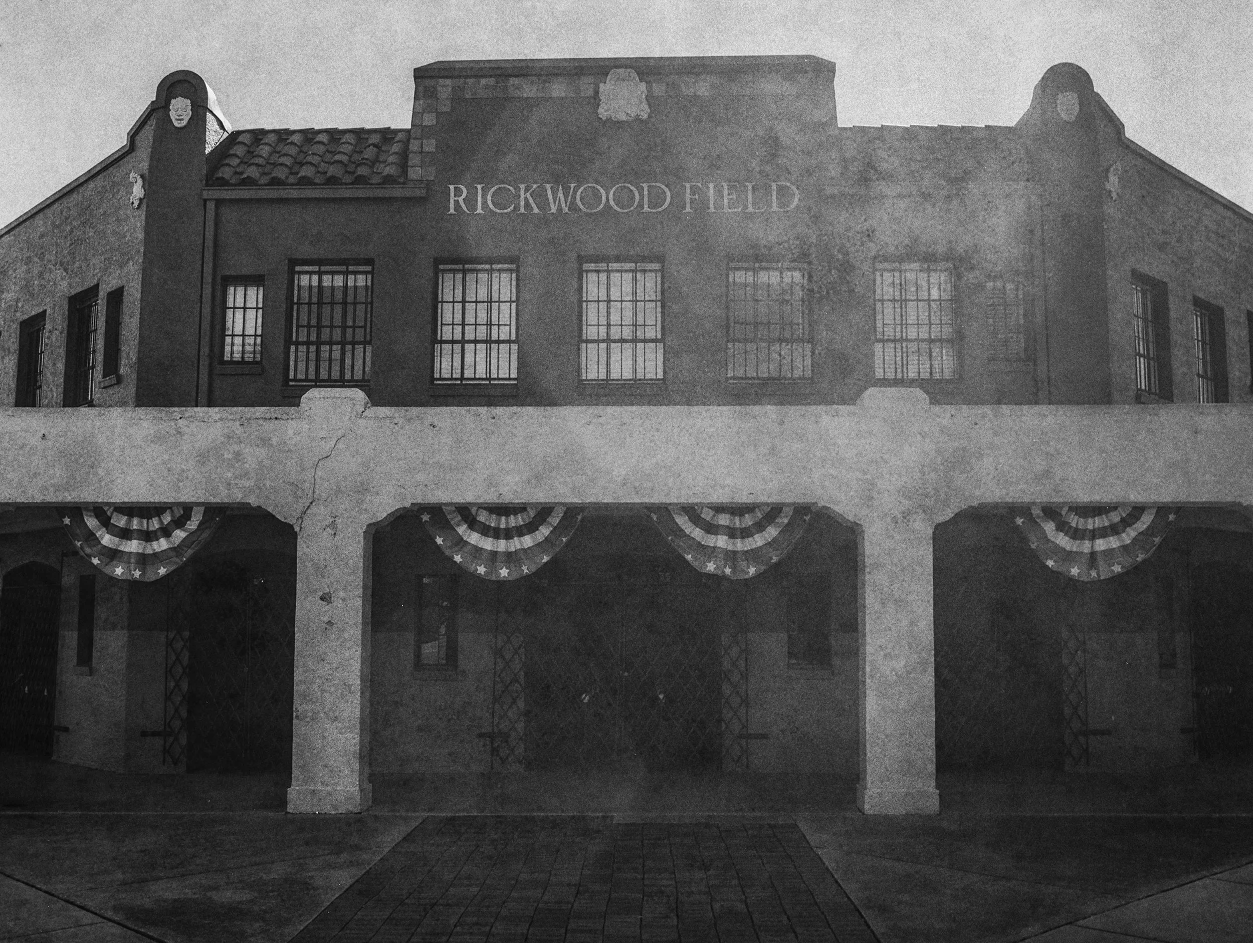 Front of Rickwood Field - Oldest baseball stadium in America located in Birmingham, Alabama. B&W Kodak Tri X Film Photography by Ricky Davis of TRD Photography
