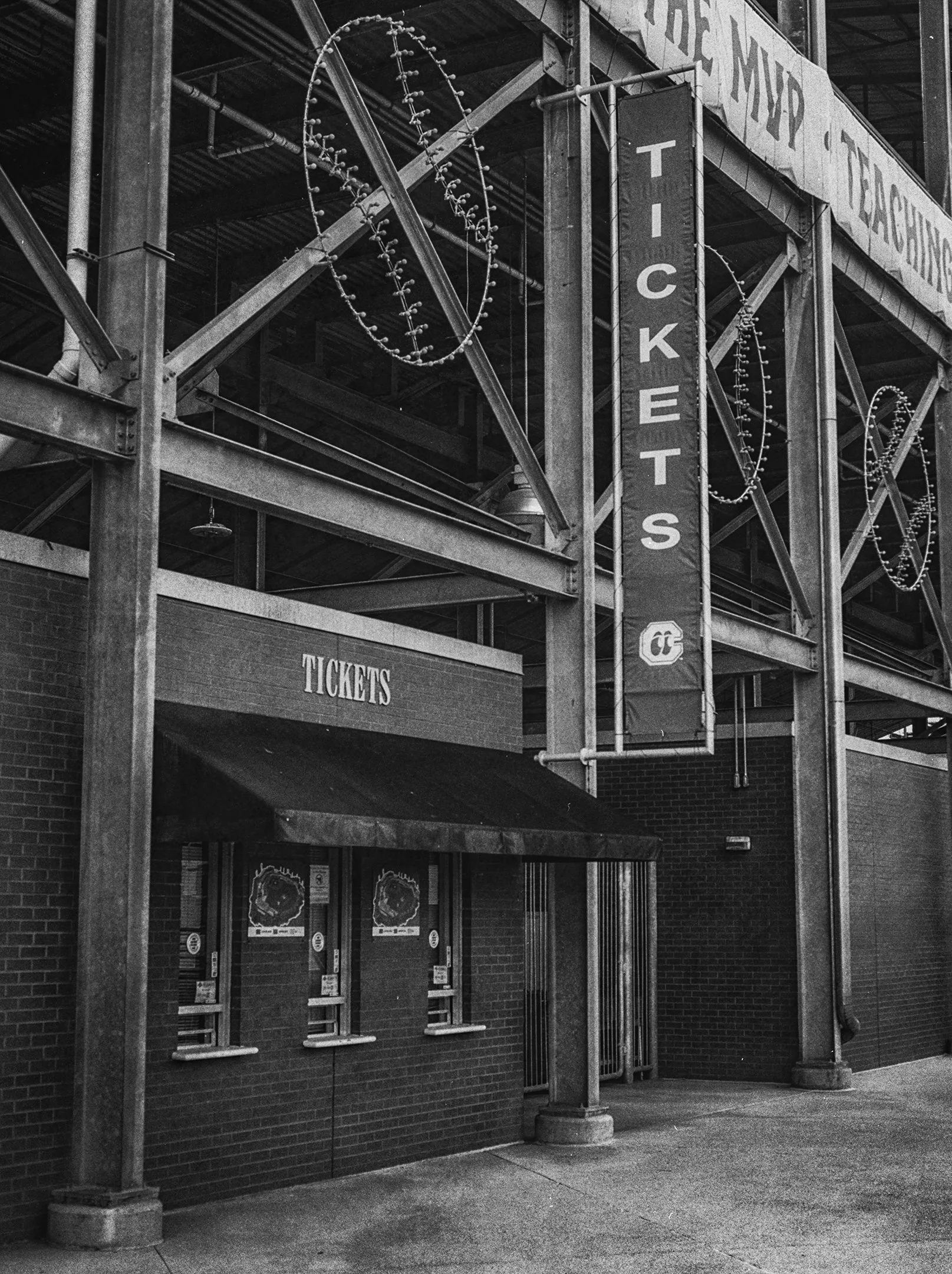 Box Office outside of AT&T Field - Home of the Chattanooga Lookouts in Chattanooga, TN. B&W Kodak Tri X Film Photography - Ricky Davis of TRD Photography
