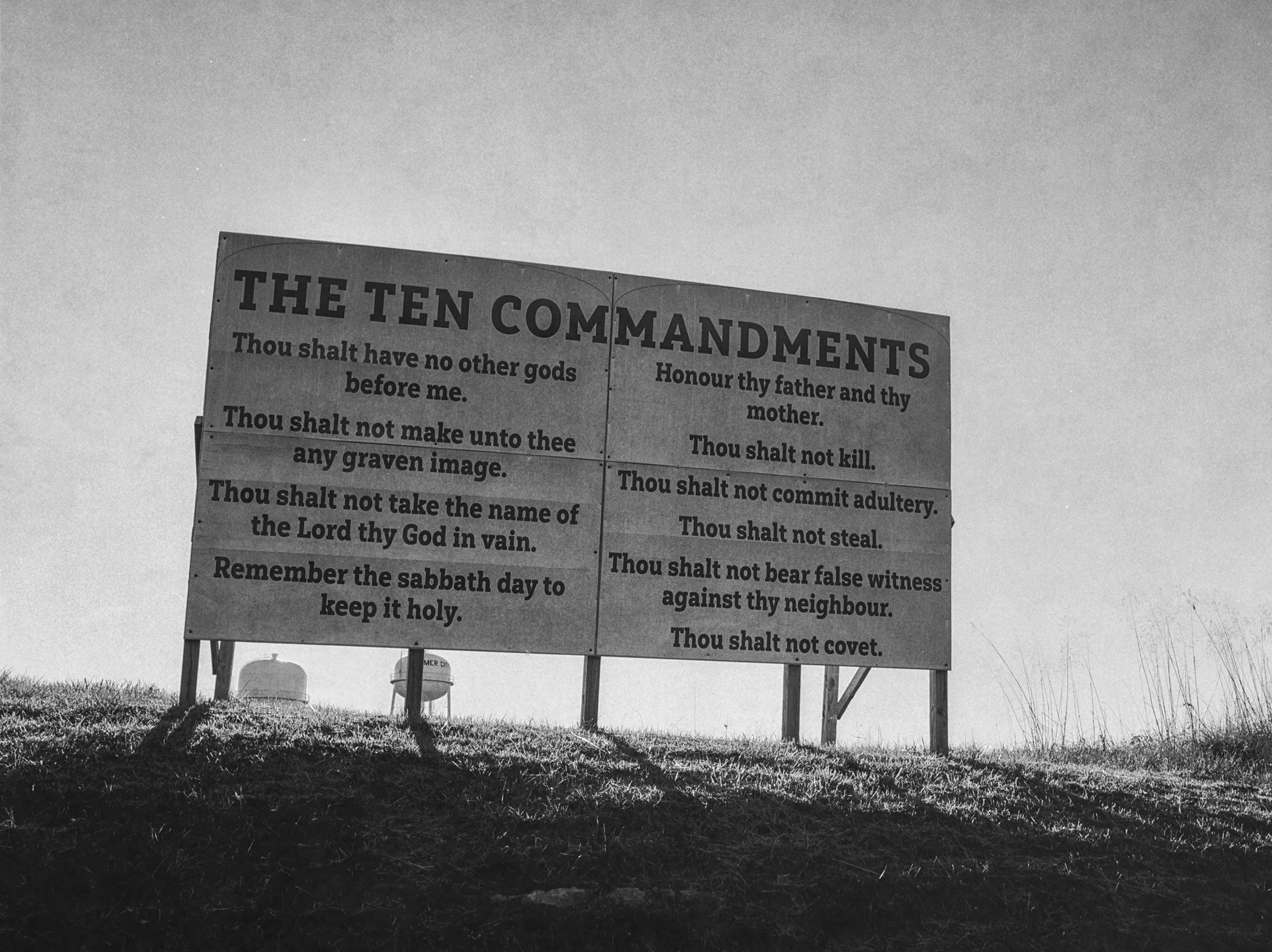 Religious Sign Series
"The Ten Commandments" 
Billboard in pasture near Pikeville, TN
Southern Gothic Photography by Ricky Davis of TRD Photography
Kodak Tri X Film