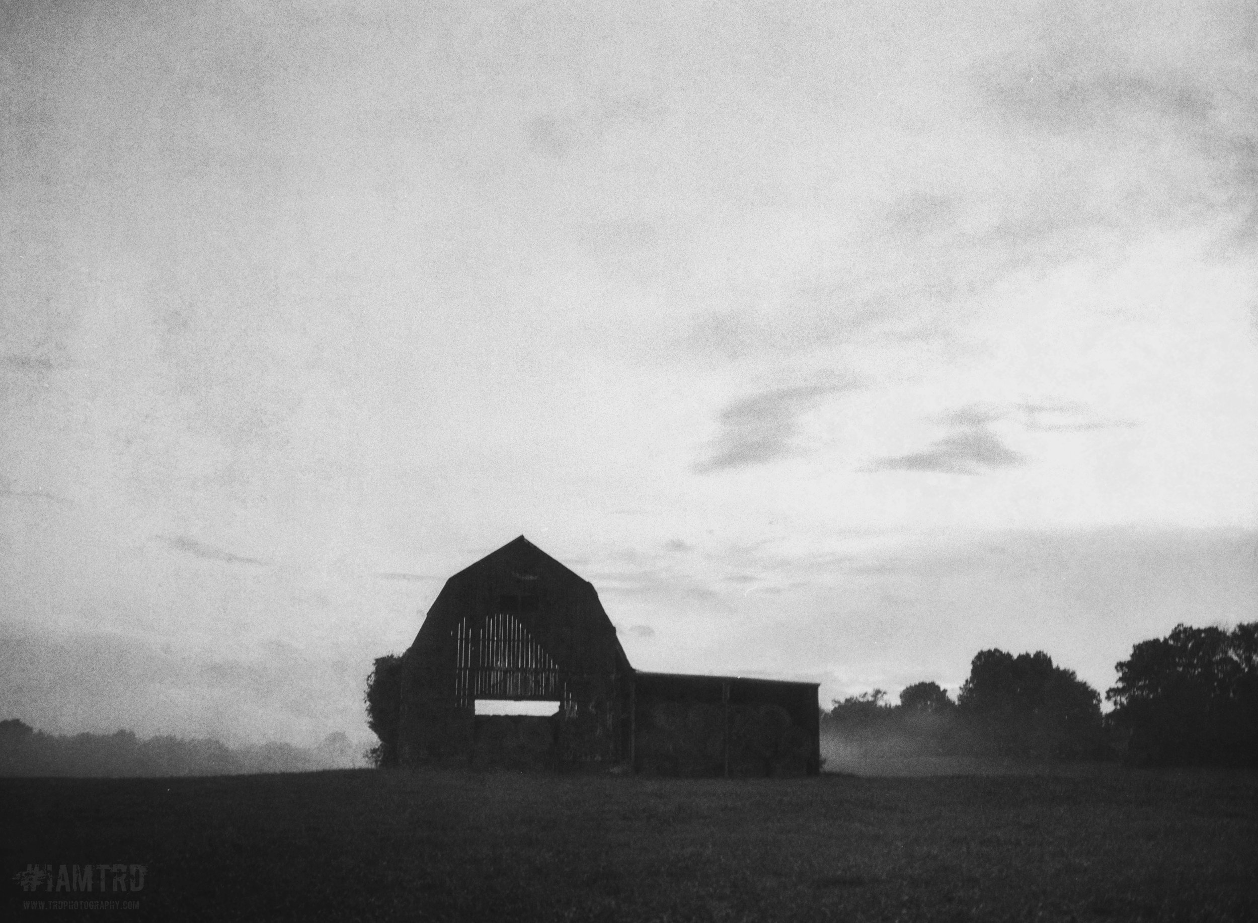 Old Barn in the Fog - Crossville, Tennessee 
Kodak Tri X Film Photography 
Photographer Ricky Davis of TRD Photography