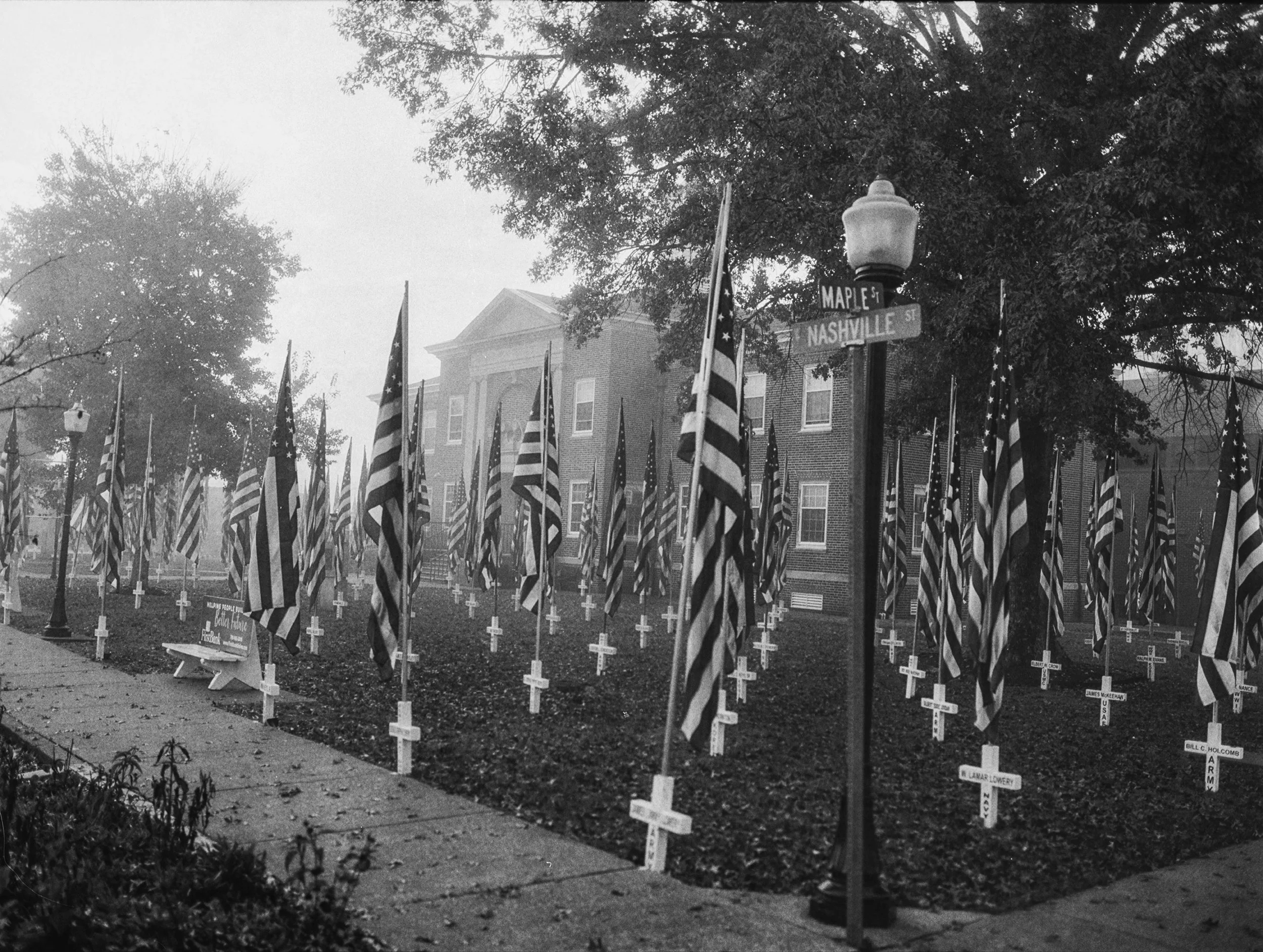 Veterans Day Flag Display - Catoosa County Courthouse - Ringgold, Georgia
Kodak Tri X Film Photography 
Photographer Ricky Davis of TRD Photography