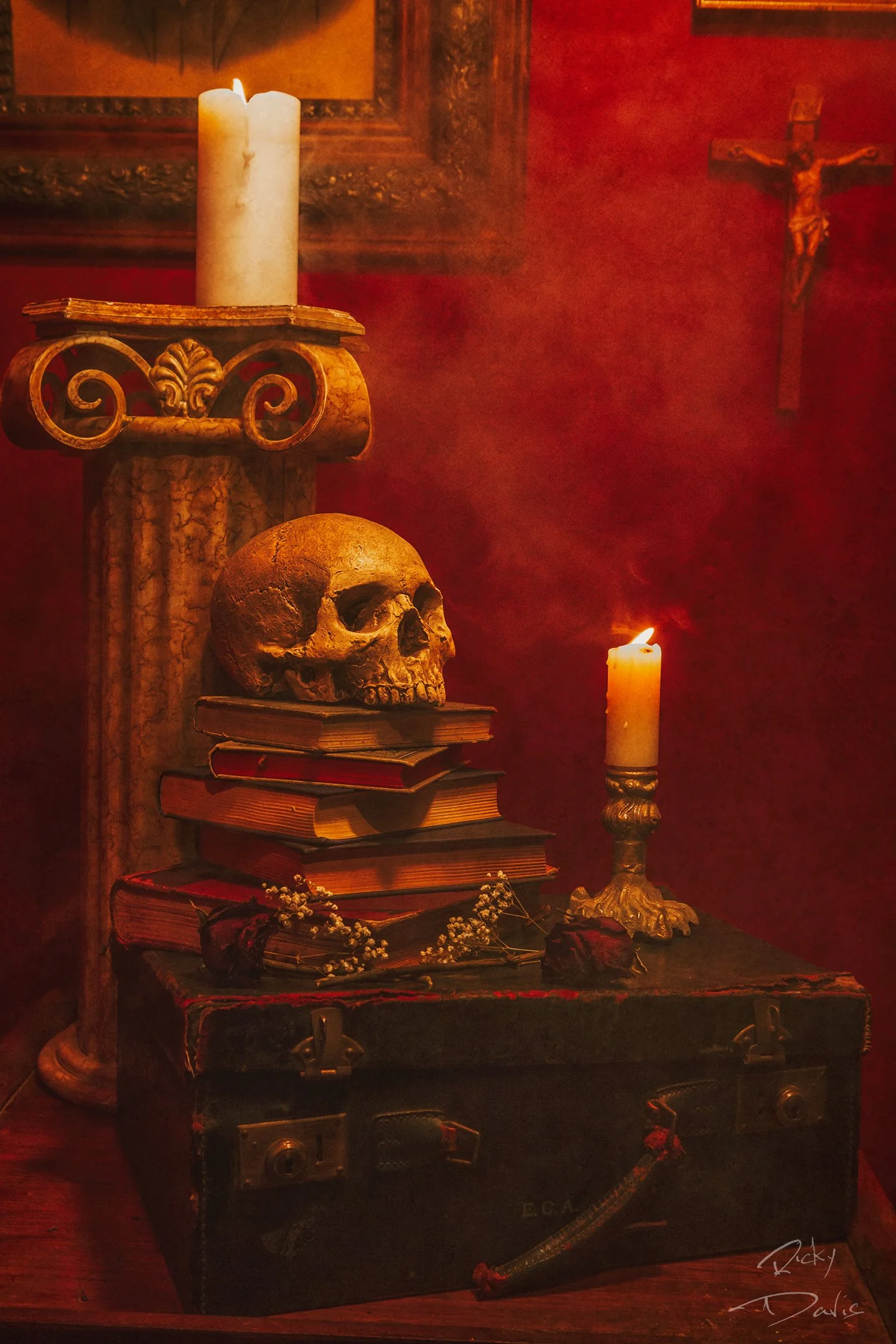 Gothic Still Life photography of a skull, candles, - Dark Academia Still Life Photography - Dark Academia Photography - Photo by photographer Ricky Davis of TRD Photography in Chattanooga, TN
