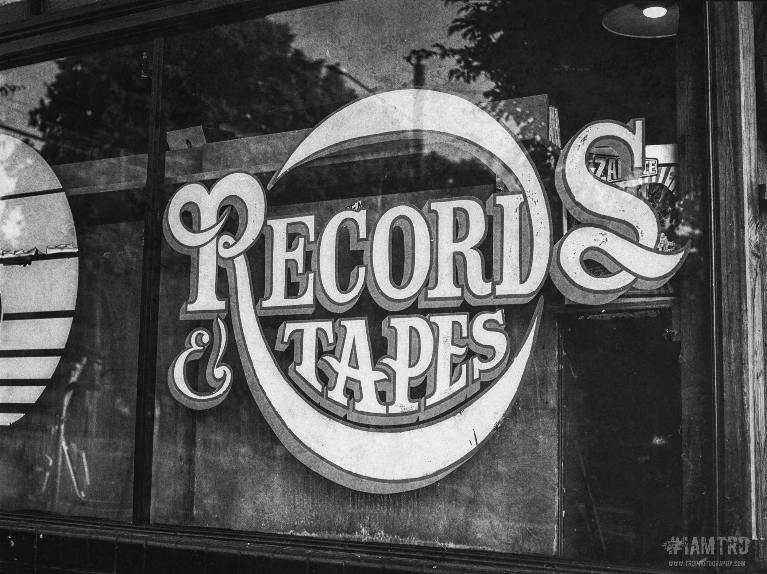 Records & Tapes sign - Record Store Series 
Kodak Tri X Film Photography 
Photographer Ricky Davis of TRD Photography