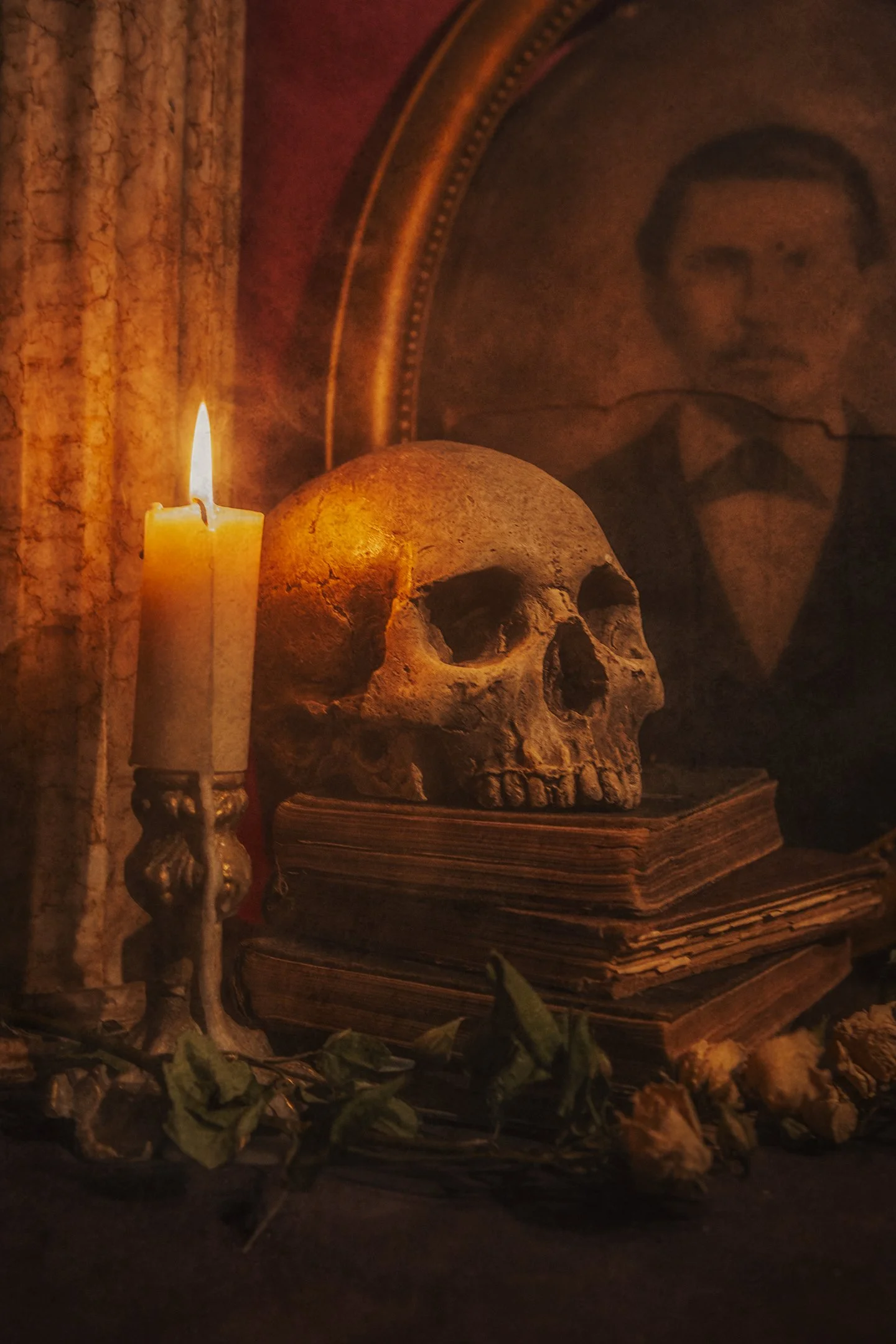 Gothic Still Life photography of a skull, candles - Dark Academia Still Life Photography - Dark Academia Photography - Photo by photographer Ricky Davis of TRD Photography in Chattanooga, TN