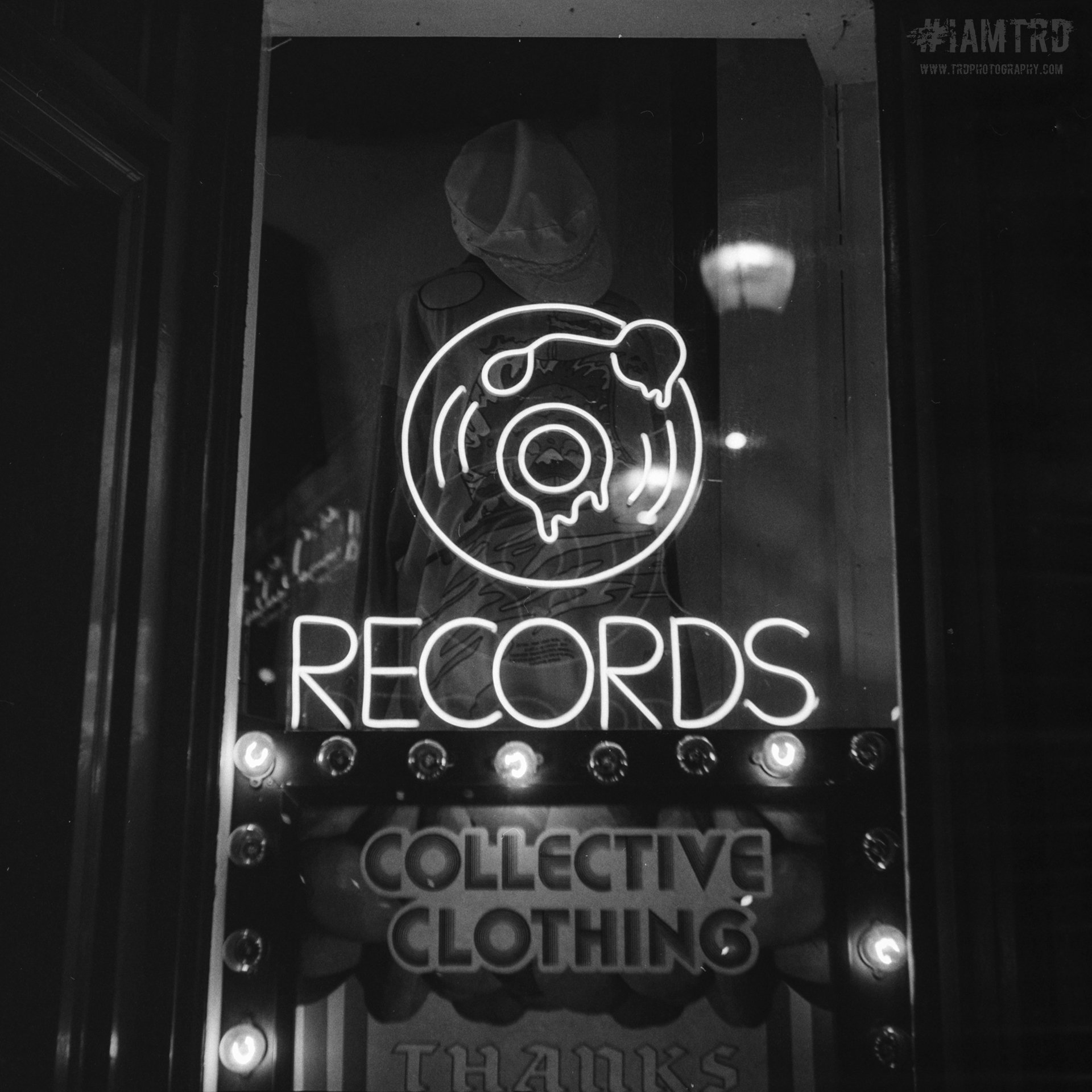 Records Neon Sign at Collective Clothing - Chattanooga, Tennessee 
Kodak Tri X Film Photography 
Photographer Ricky Davis of TRD Photography
