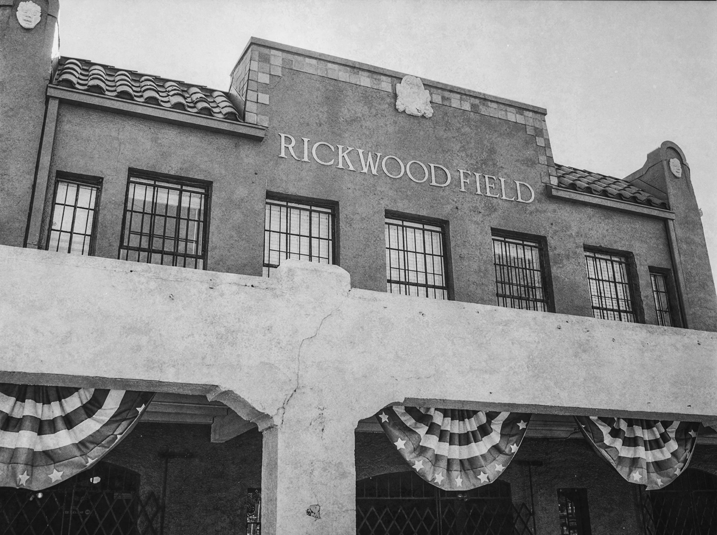 Front of Rickwood Field - Oldest baseball stadium in America located in Birmingham, Alabama. B&W Kodak Tri X Film Photography by Ricky Davis of TRD Photography