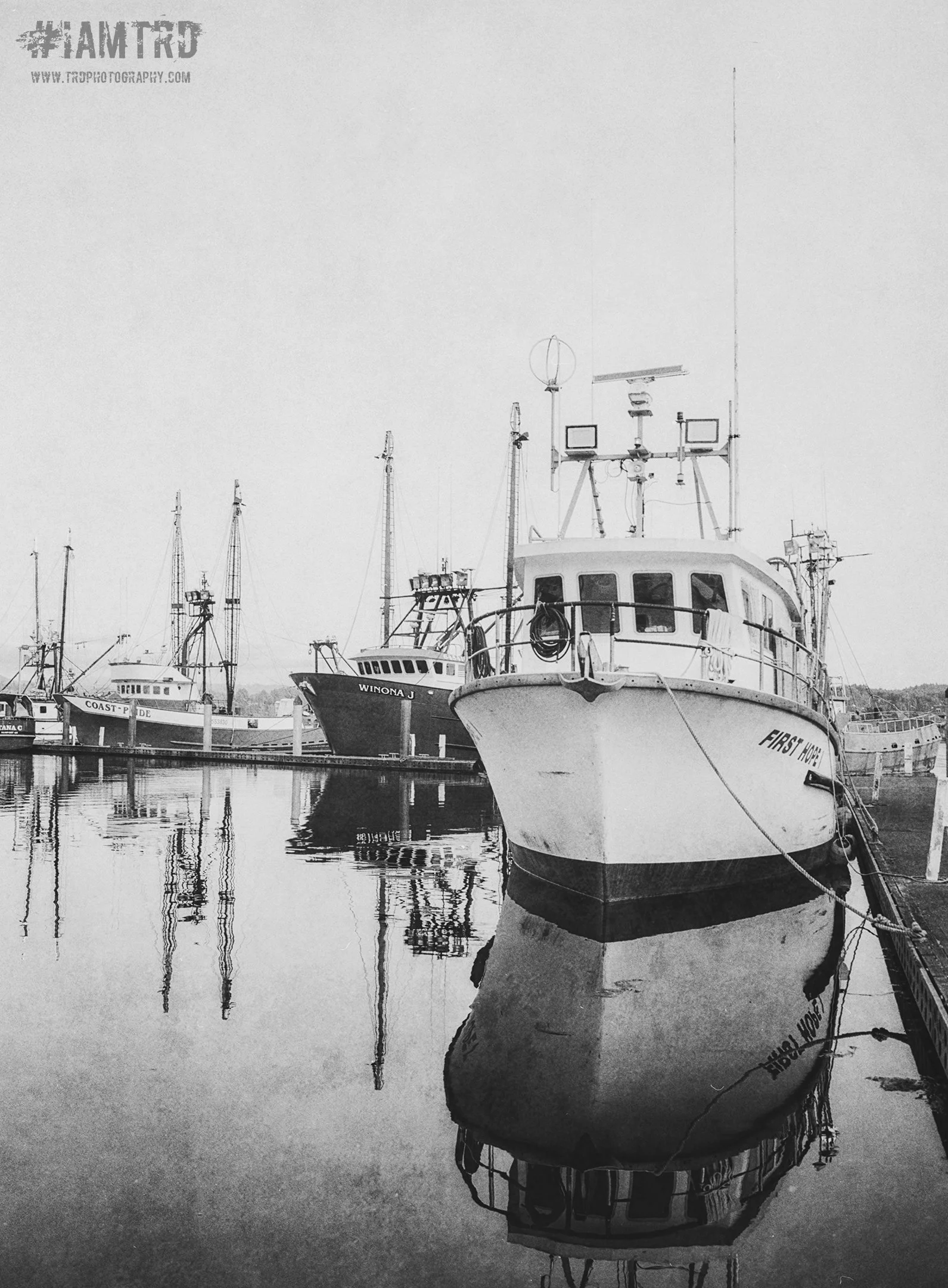 Deep Sea Fishing Boats at Newport Harbor - Newport, Oregon - Kodak Tri X Film Photography - Photographer Ricky Davis of TRD Photography