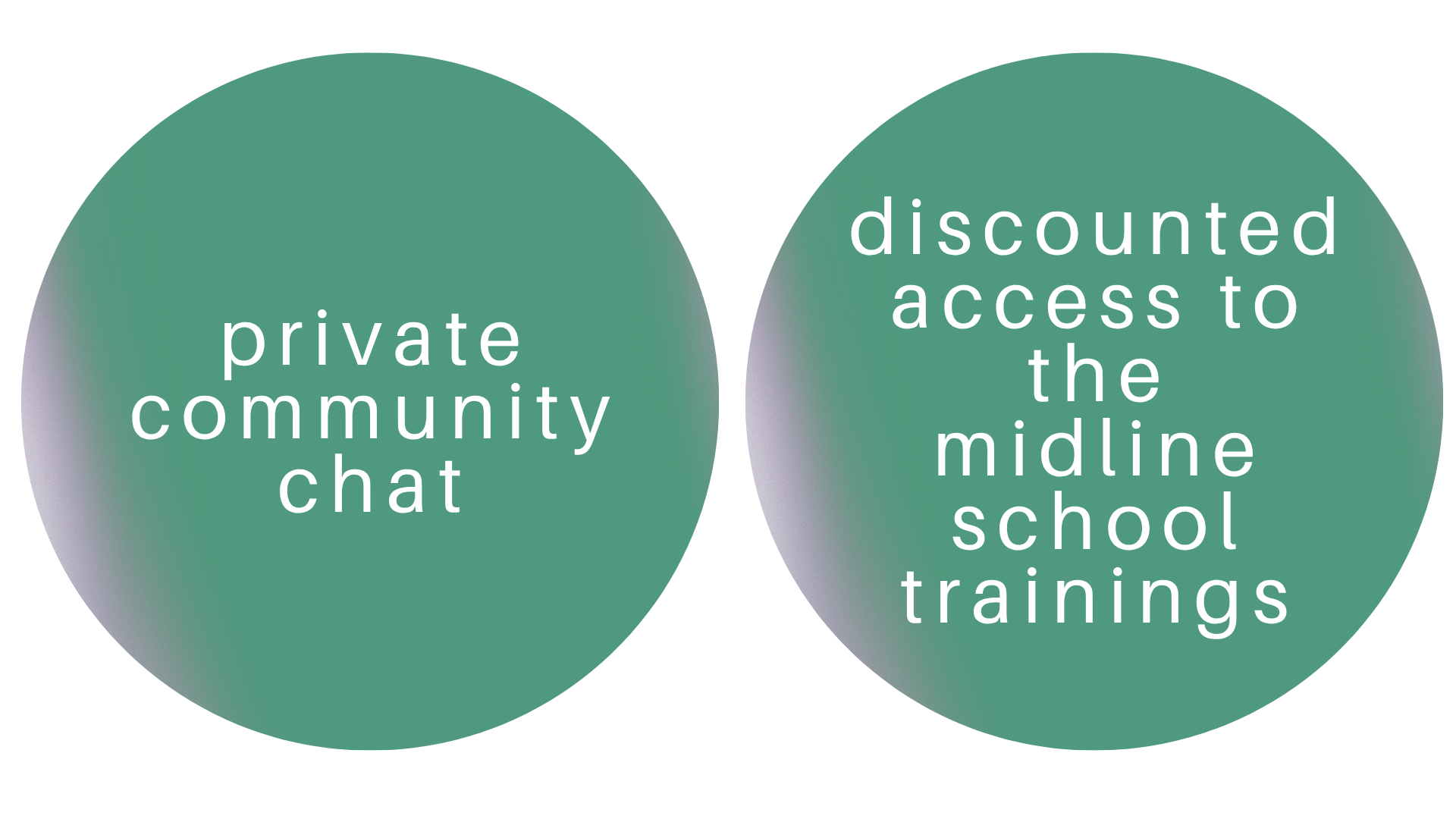 private community chat, discounted access to the midline school trainings
