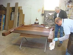 This is the bed being worked on in the finish room.