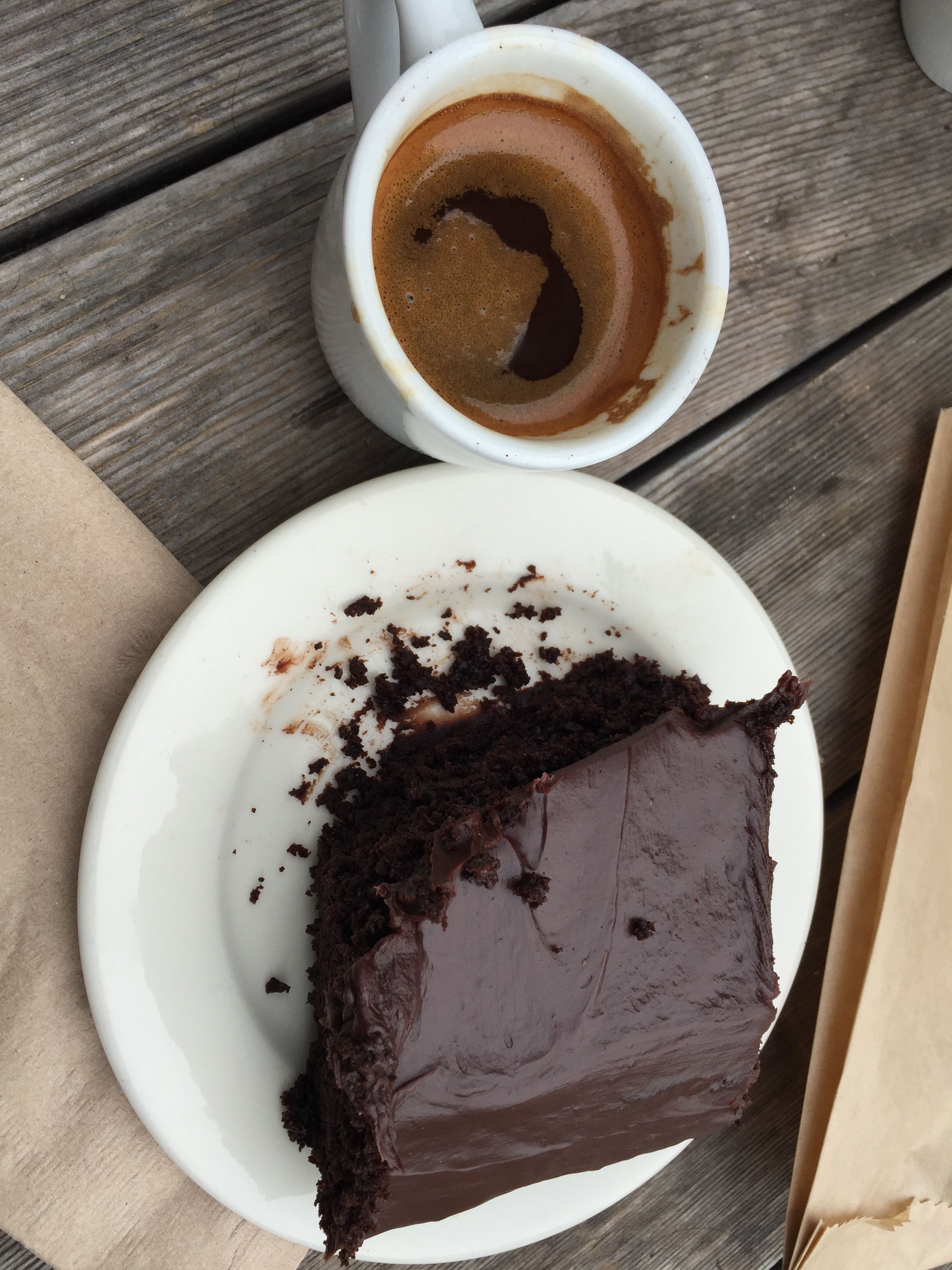Devil's Teeth Bakery's Chocolate Cake and espresso.