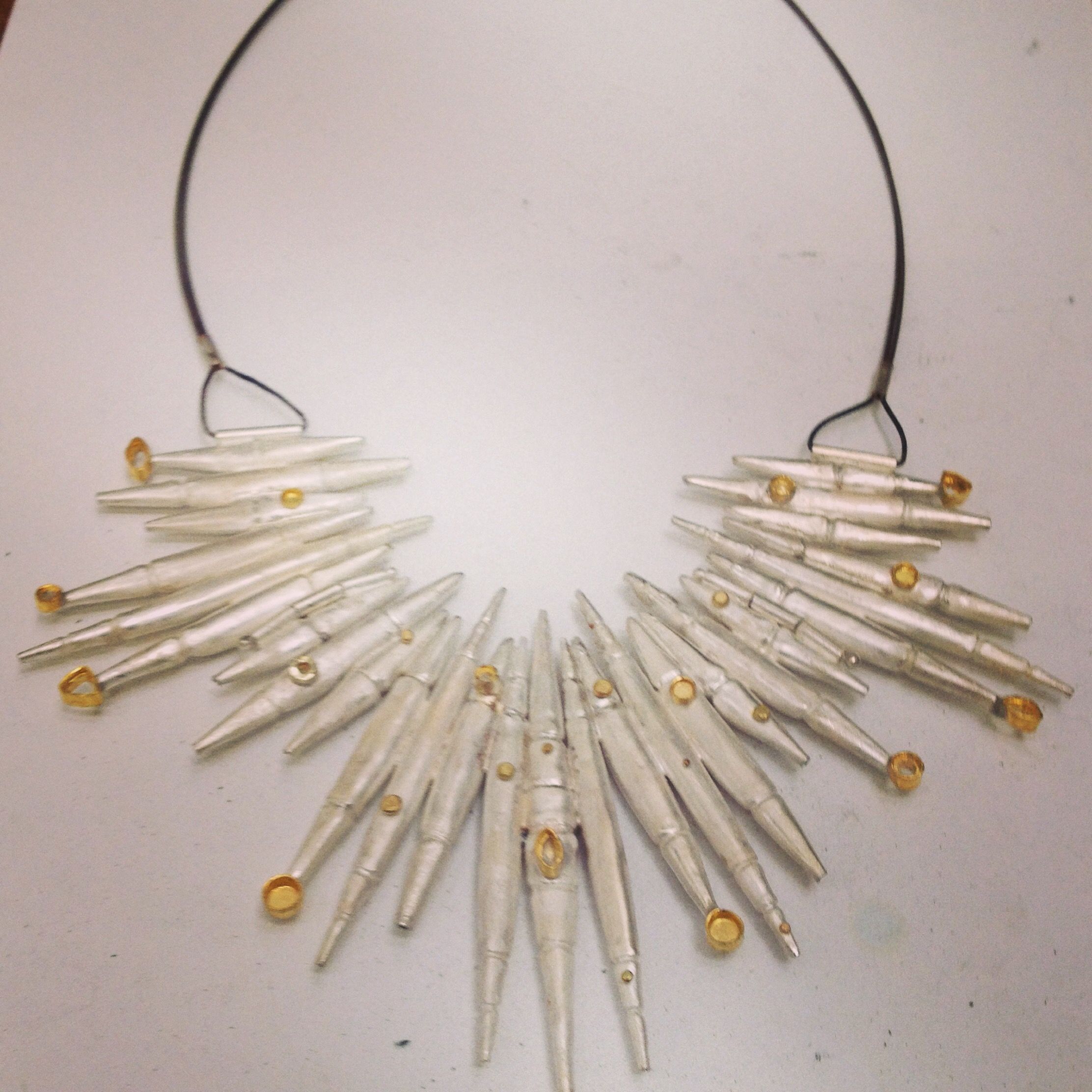 The completed necklace BEFORE I decided to change out the thin chain for a thicker one which I felt was a better fit with the balance of the necklace. 