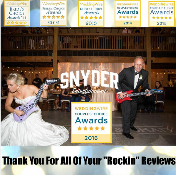 6th Year in a Row: Snyder Entertainment Voted WEDDINGWIRE Couples' Choice Award 