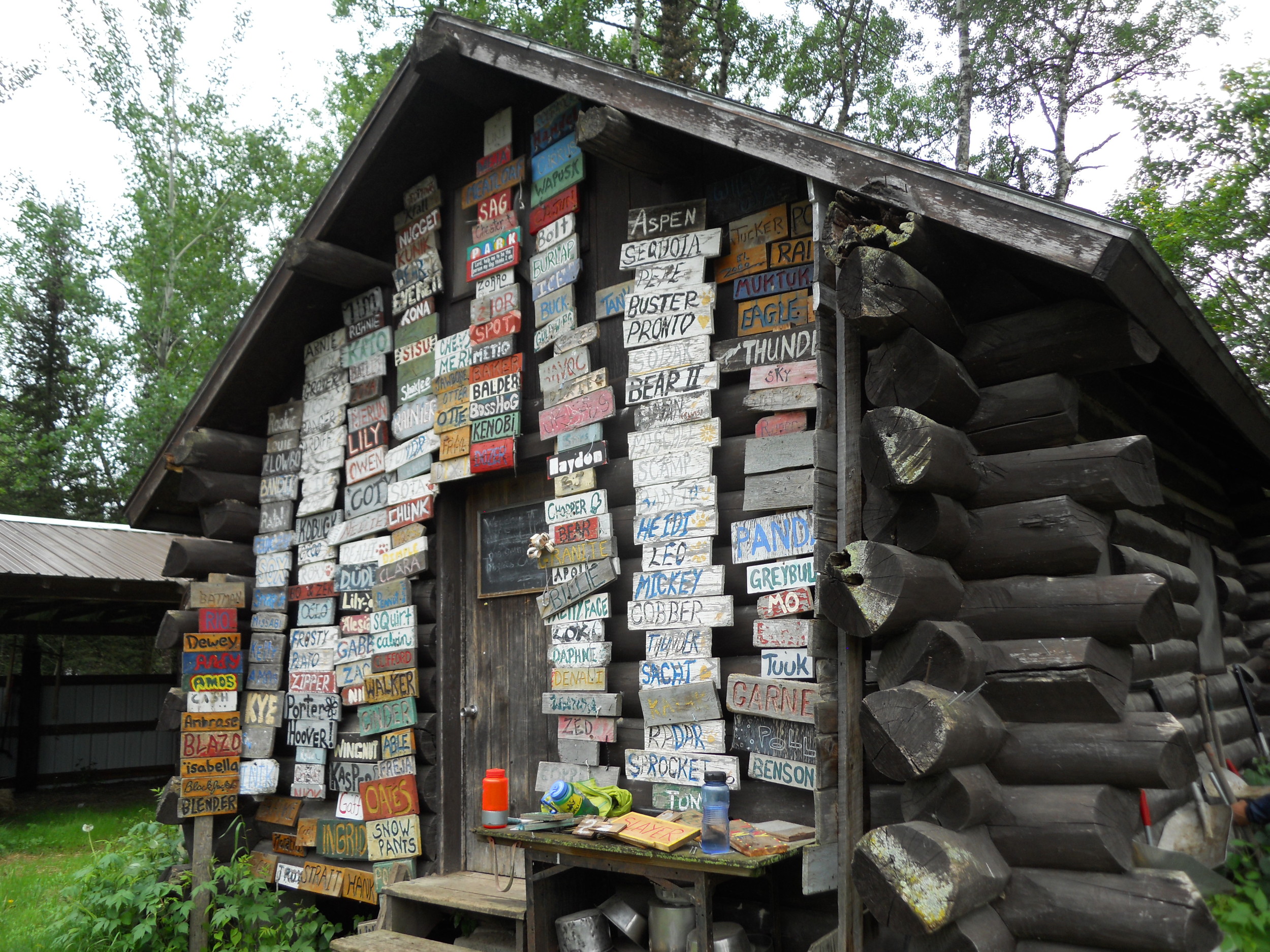 The names of previous dogs in the Dog Yard. I absolutely Love the look of this cabin....