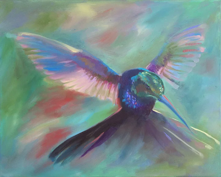 Peacock Hummingbird — Oil on canvas, 16in x 24in