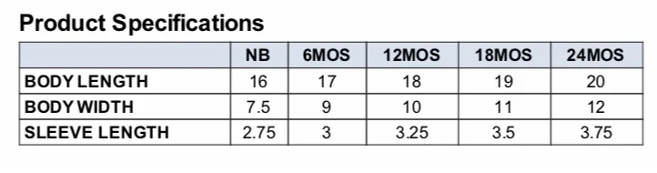 Sizing for Onesie