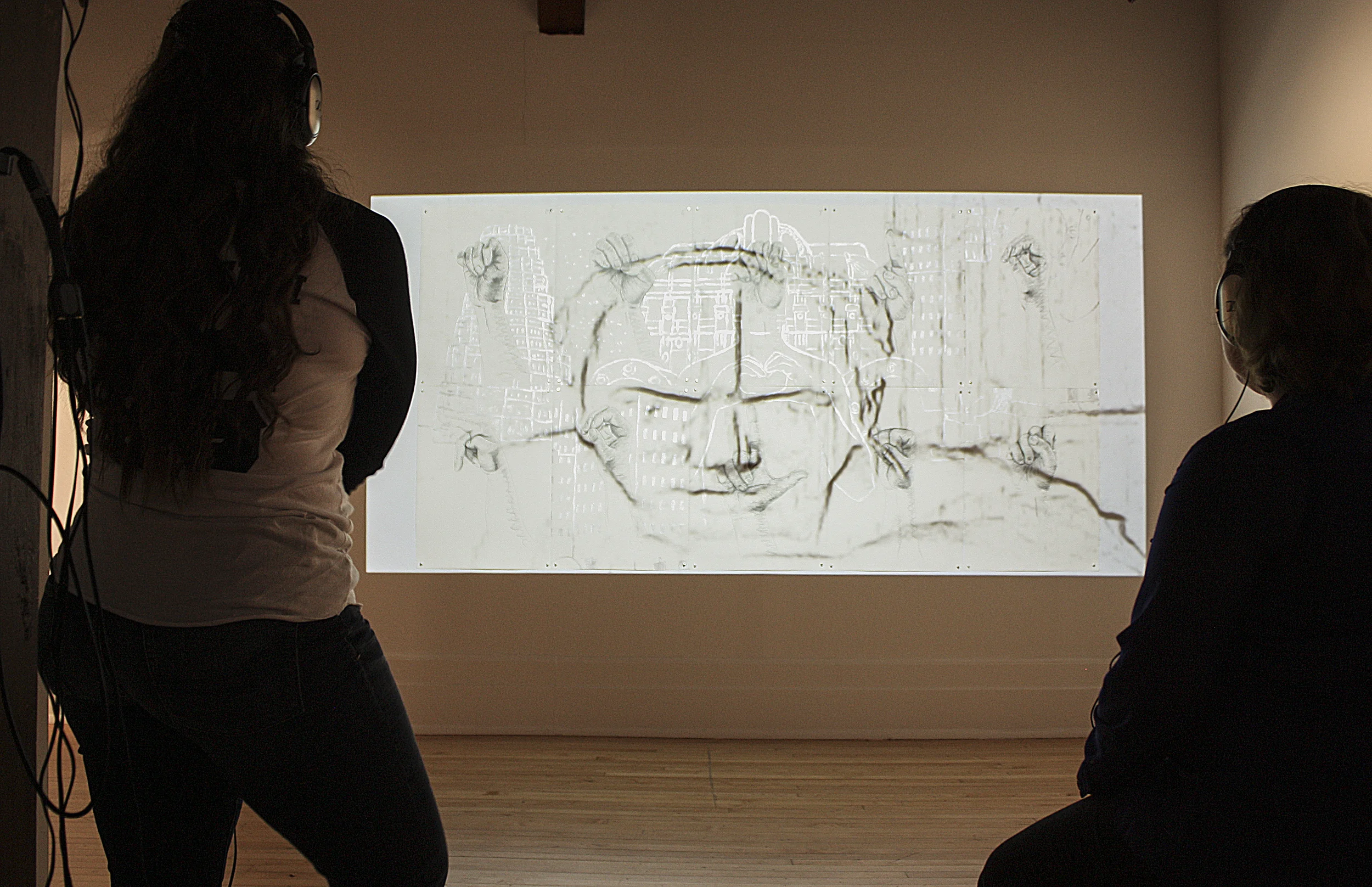Metropolis/Mediator installed at Press/Play: A Survey of Recent Video Art (2015) exhibition, curated by Miguel De Baca, Albright Gallery, Lake Forest, Illinois.