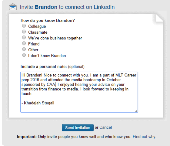 LinkedIn Custom Connect Message