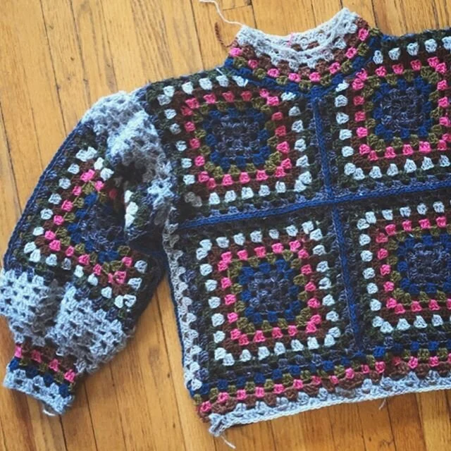 12 granny squares and lots of yarn chicken later, this buddy is ready to have all those ends woven in and blocked. I love the unexpected adventures destash projects can provide. Improvised projects are always a favorite of mine. Excited to wear this 