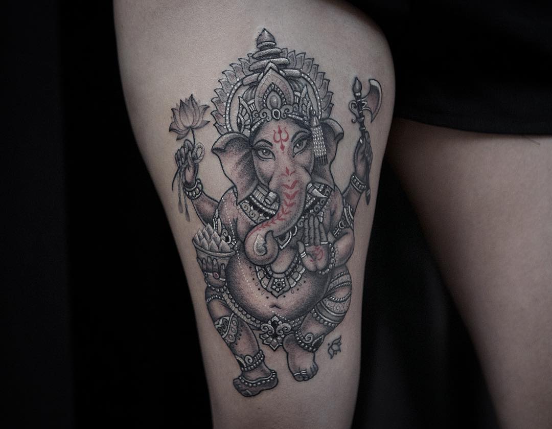 40 God Ganesha Tattoos On Thigh - Tattoo Designs – TattoosBag.com