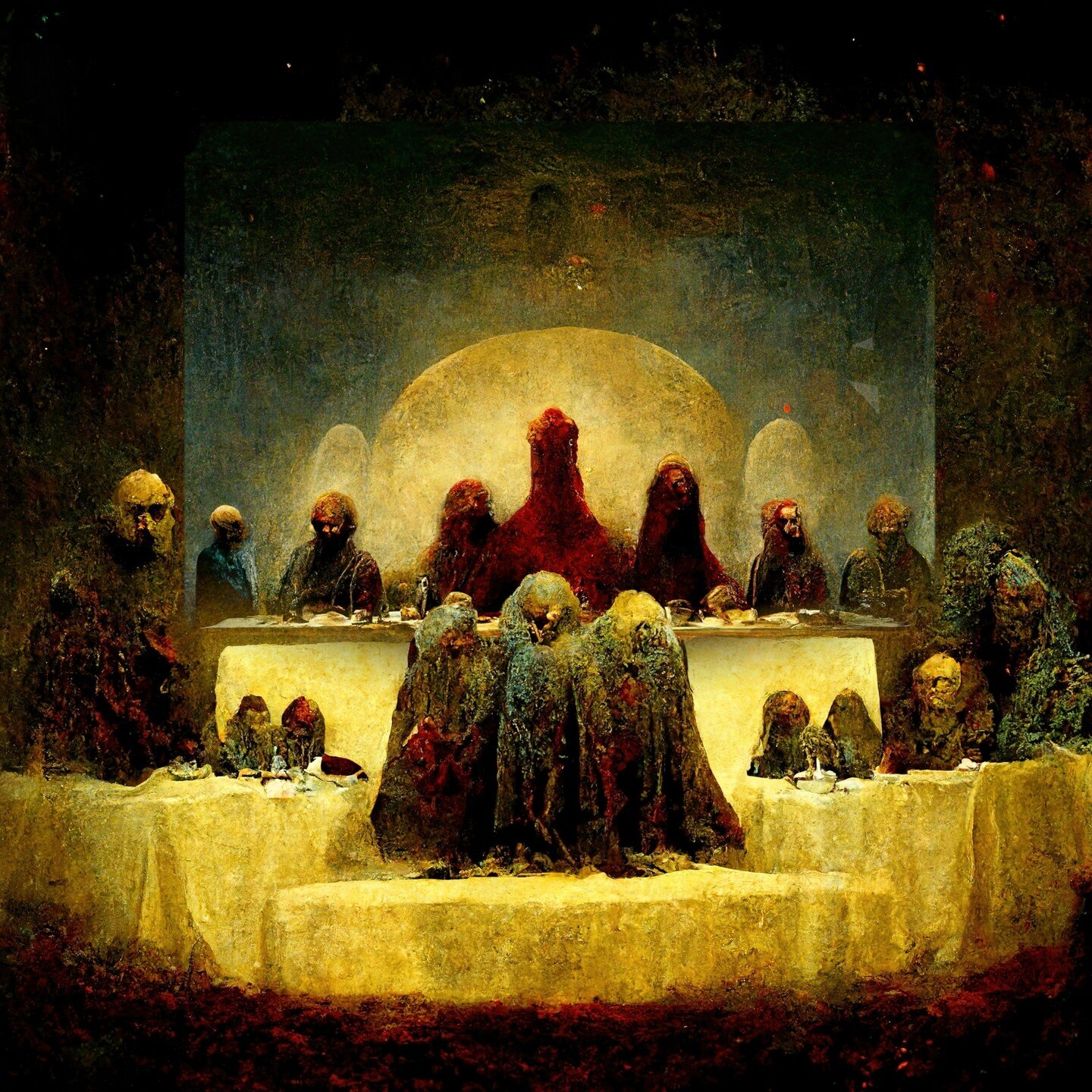 The Last Supper(feat. Zdzislaw)
NFT and prints available, link in bio.

The powerful figure's voice echoed through the large chamber, sending a chill down the spine of each of their followers. &quot;One of you is going to betray me tonight,&quot; the