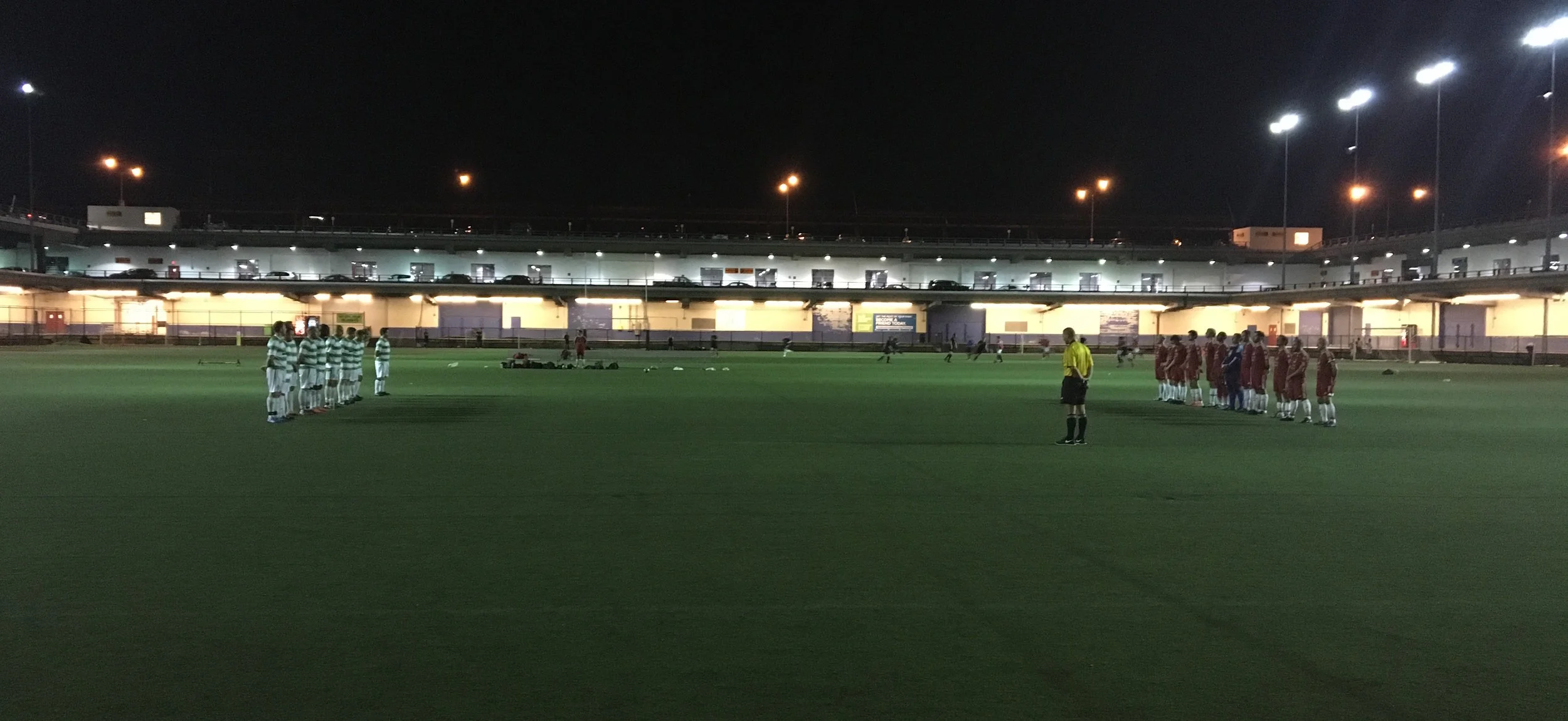 MKFC O-30 Premier and Celtic observe a moment of silence on September, 11th at Pier 40.