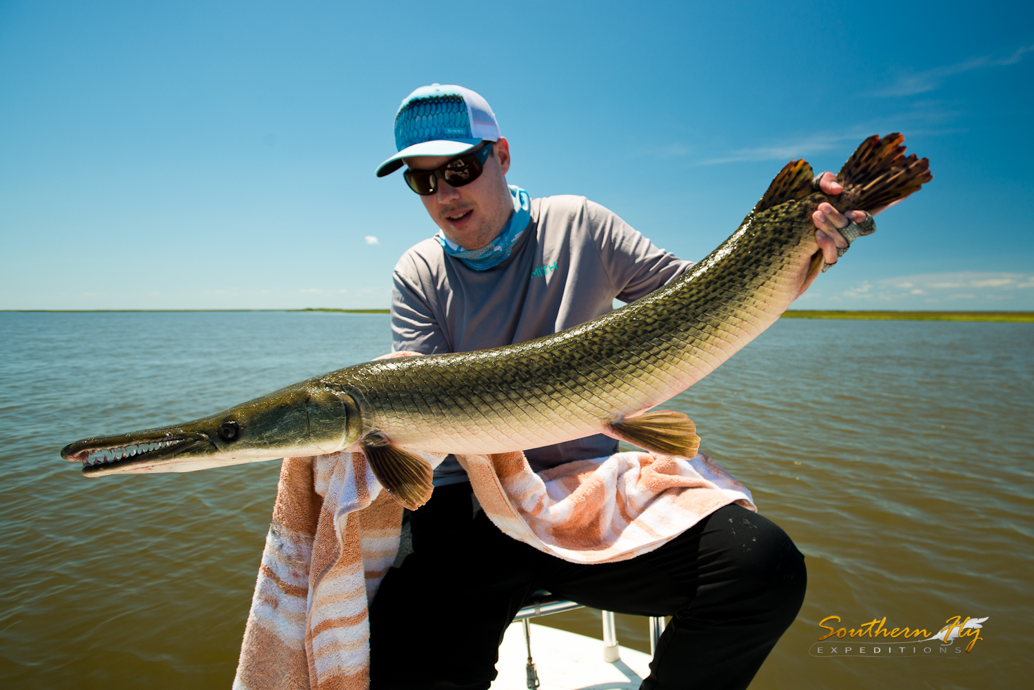 Aligator Gar Red Fish Black Drum Louisiana Marsh Fly Fishing