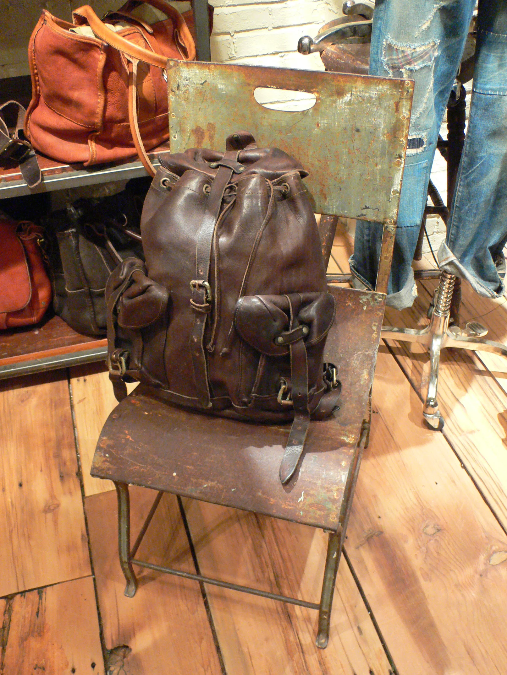 rrl riley leather backpack