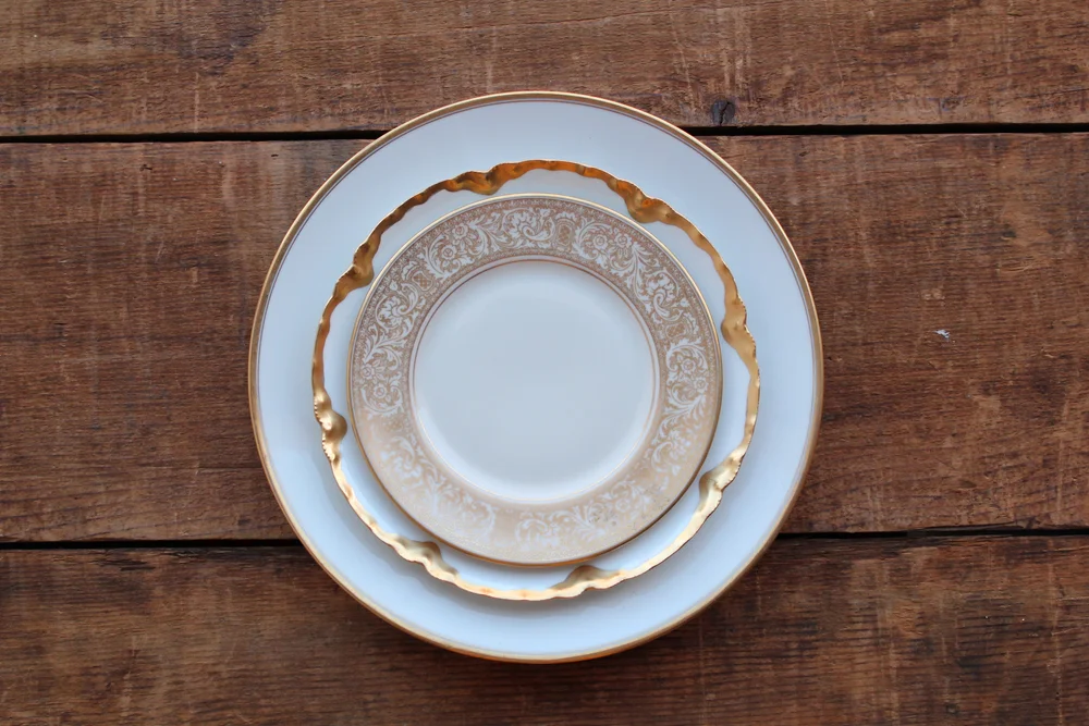White and Gold Dessert Plates — Otis + Pearl Partywares Vintage