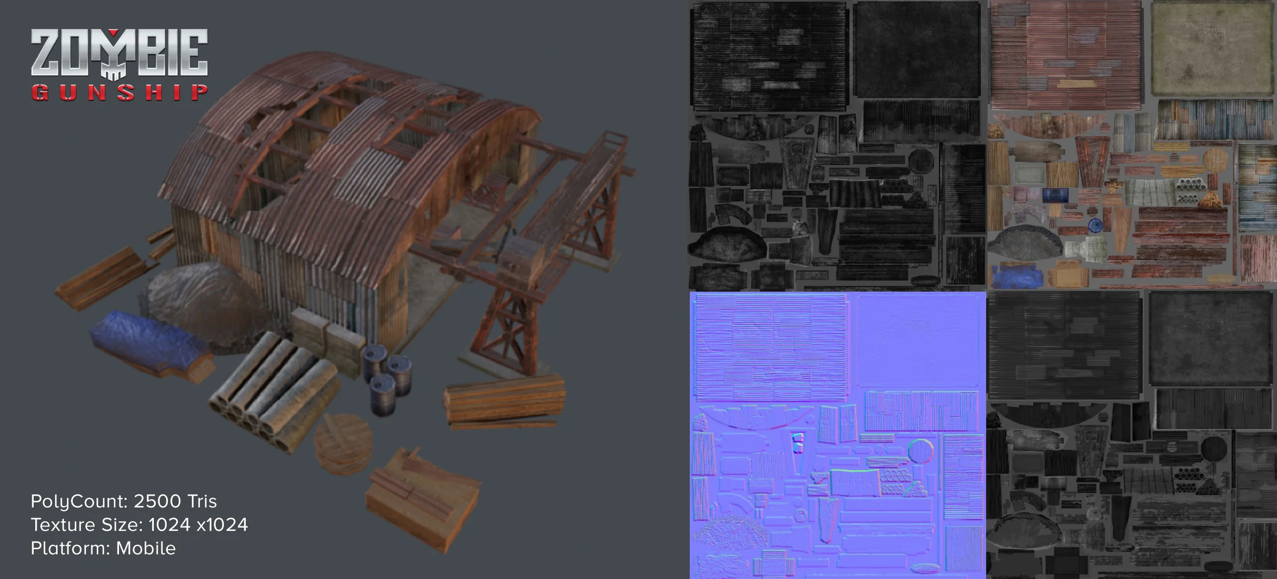 Concept Art House's 3D work for Limbic's mobile game, Zombie Gunship Survivor.