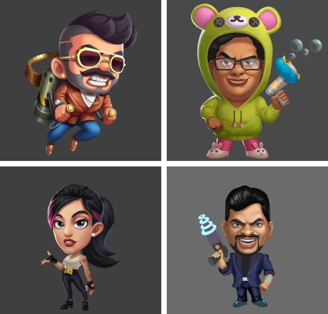 Just a few of many character designs CAH helped bring to life